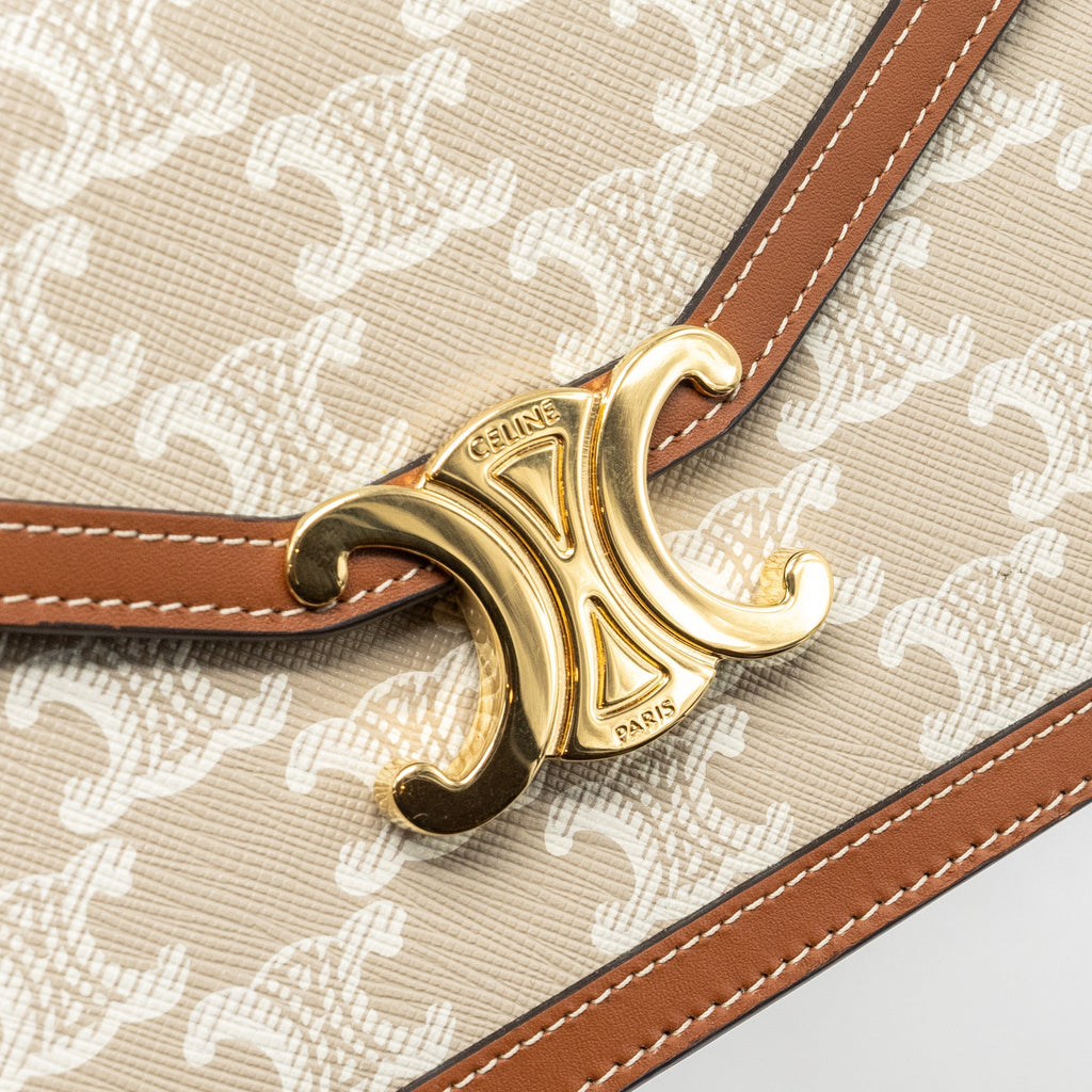 CELINE MARGO WALLET ON CHAIN TRIOMPHE CANVAS / CALFSKIN GREGE GHW