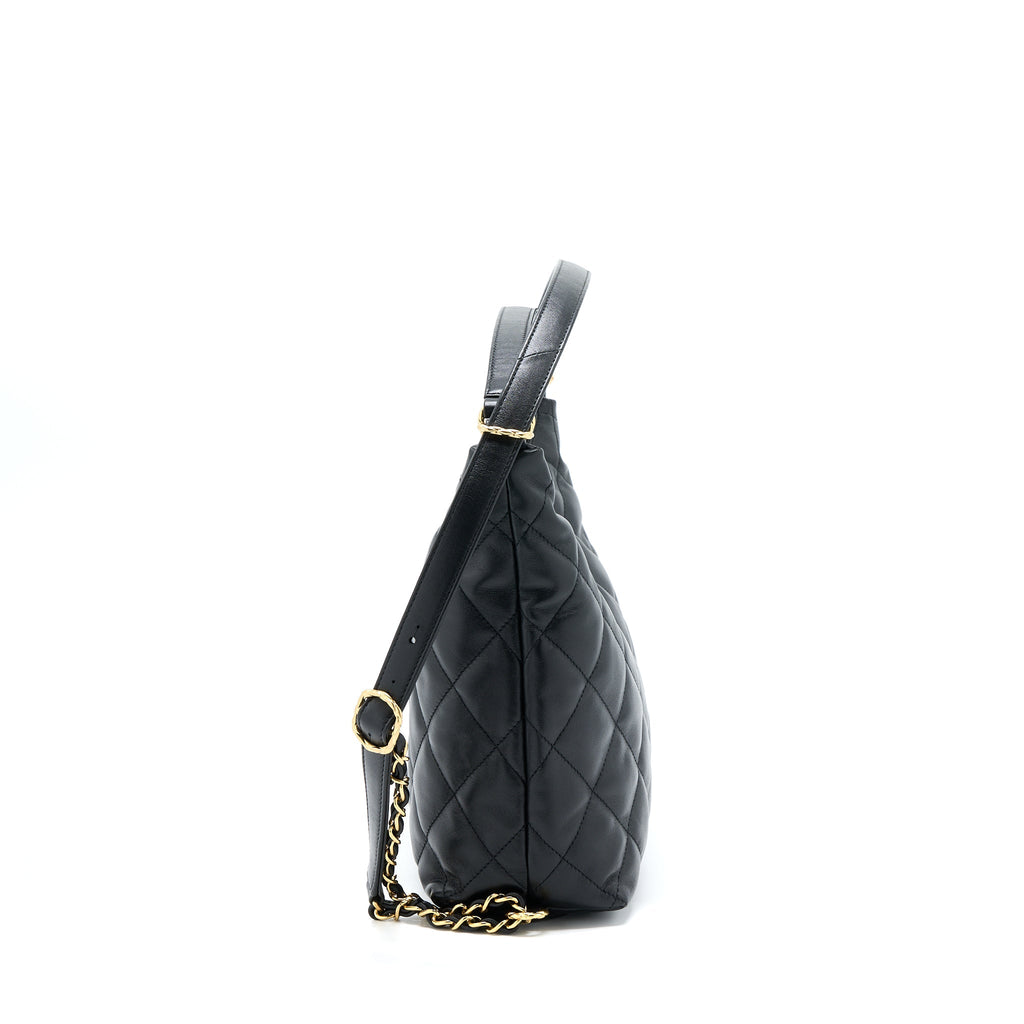 CHANEL 22B HOBO BAG LAMBSKIN BLACK GHW(MICROCHIP)