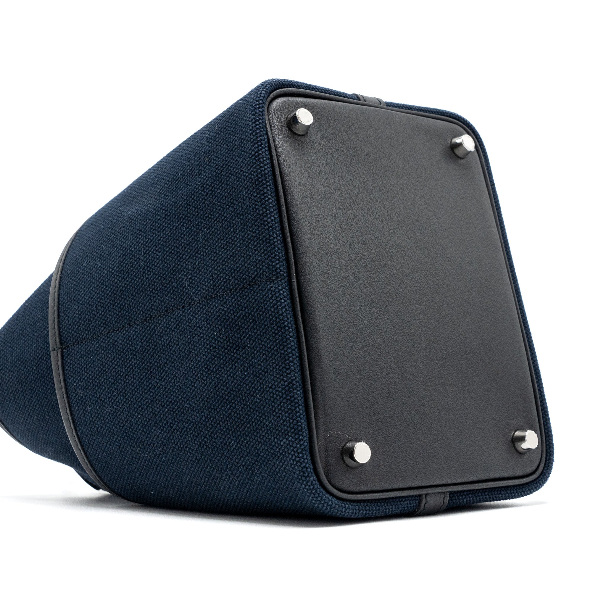 HERMES PICOTIN CARGO 18 LOCK BAG CANVAS/ SWIFT LEATHER BLUE MARINE / BLACK SHW