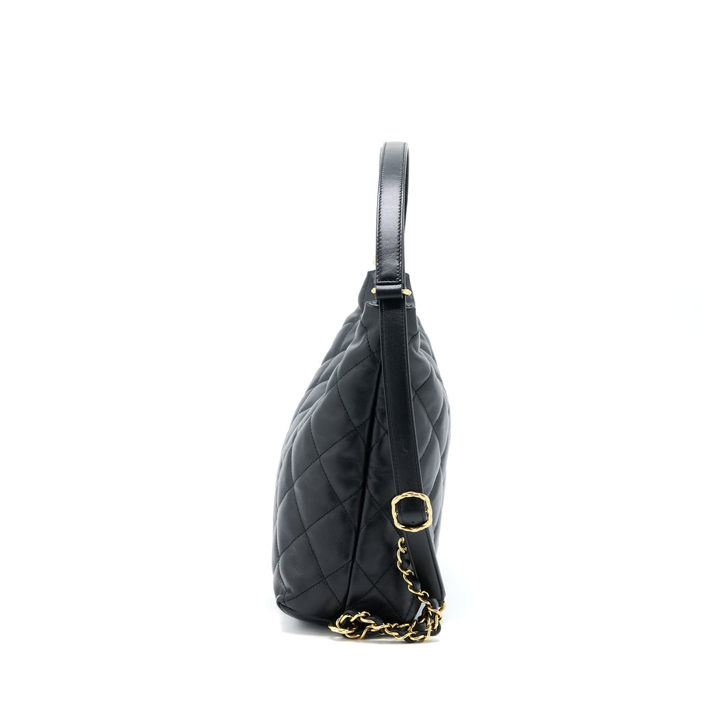 CHANEL 22B HOBO BAG LAMBSKIN BLACK GHW(MICROCHIP)