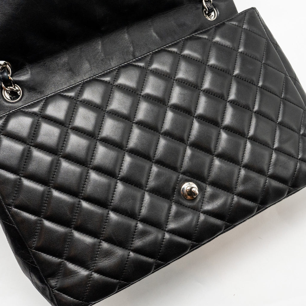 CHANEL MAXI CLASSIC SINGLE FLAP BAG LAMBSKIN BLACK SHW