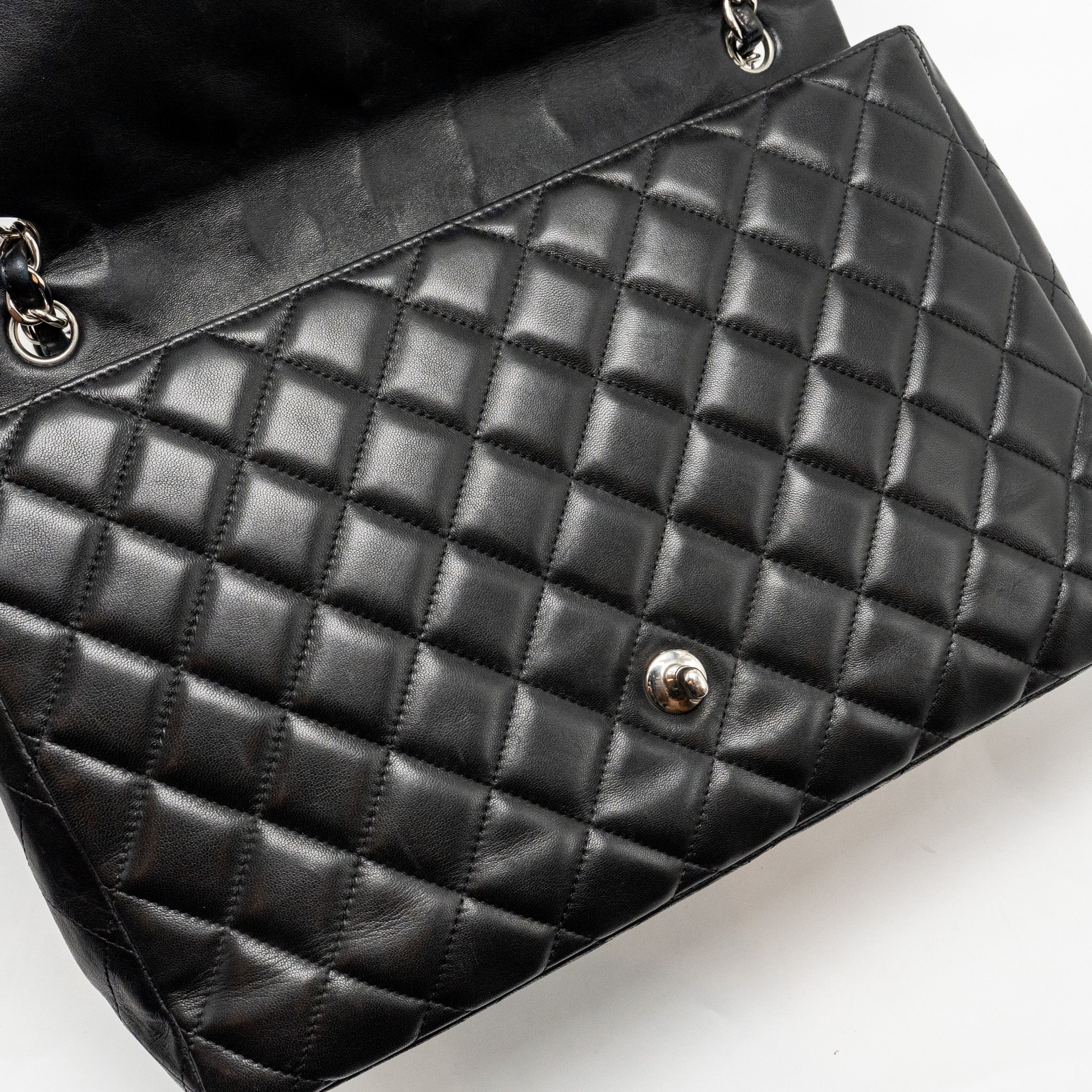 CHANEL MAXI CLASSIC SINGLE FLAP BAG LAMBSKIN BLACK SHW