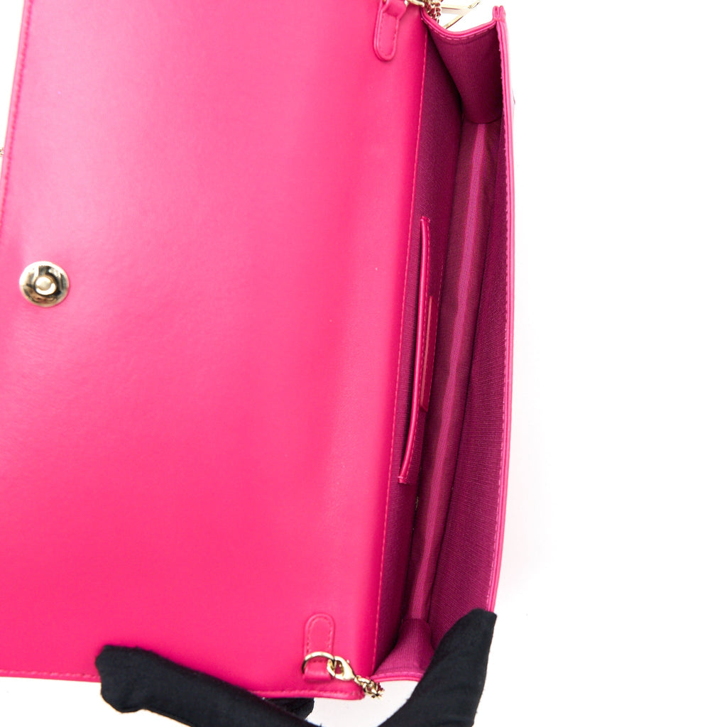 DIOR CANNAGE QUILTED LADY DIOR CHAIN CLUTCH LAMBSKIN PINK LGHW