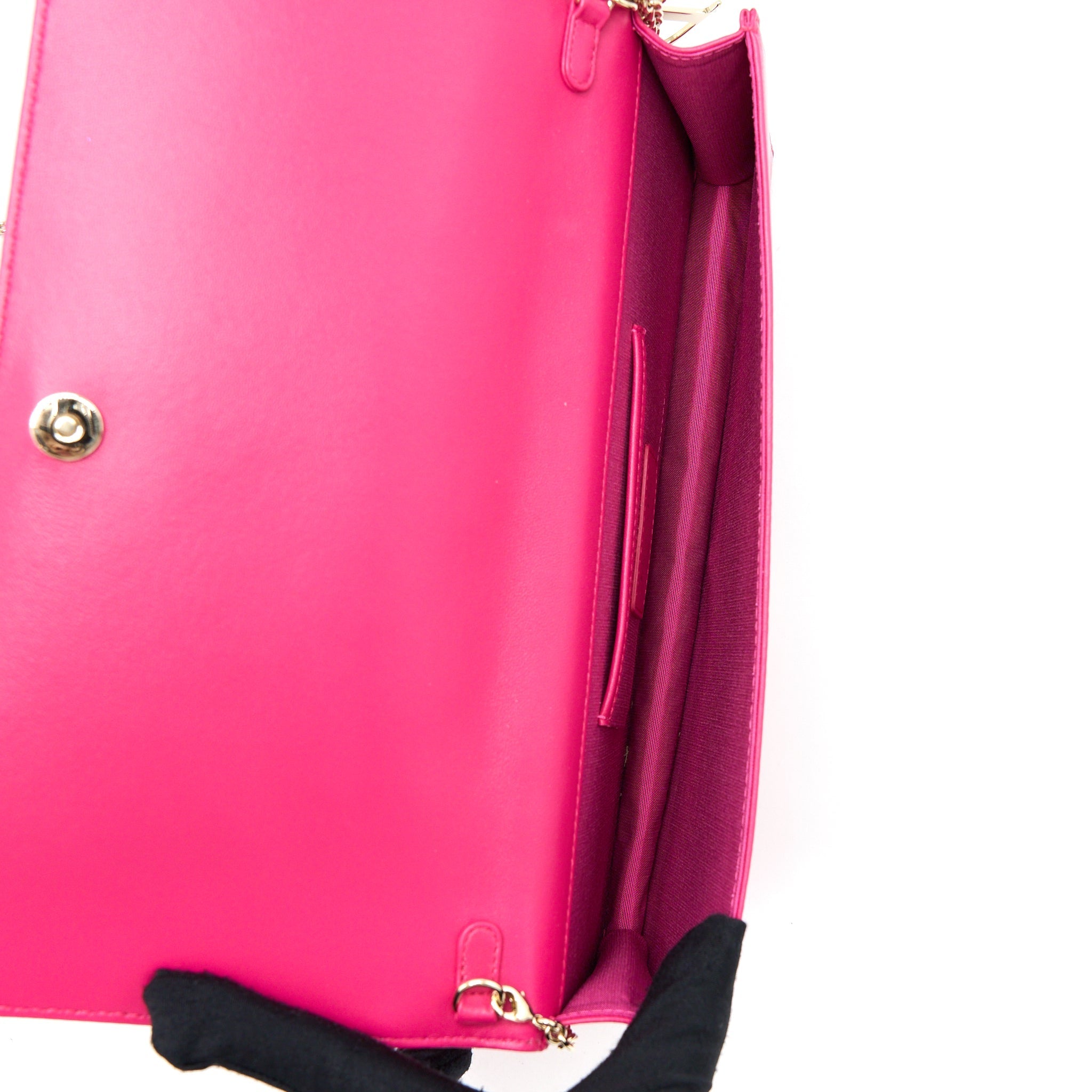 DIOR CANNAGE QUILTED LADY DIOR CHAIN CLUTCH LAMBSKIN PINK LGHW