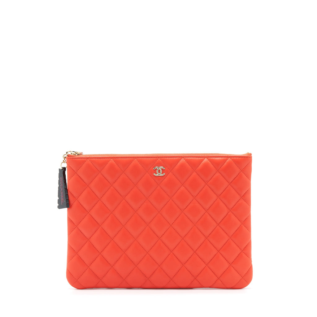 CHANEL HABANA O CASE POUCH LAMBSKIN RED GHW