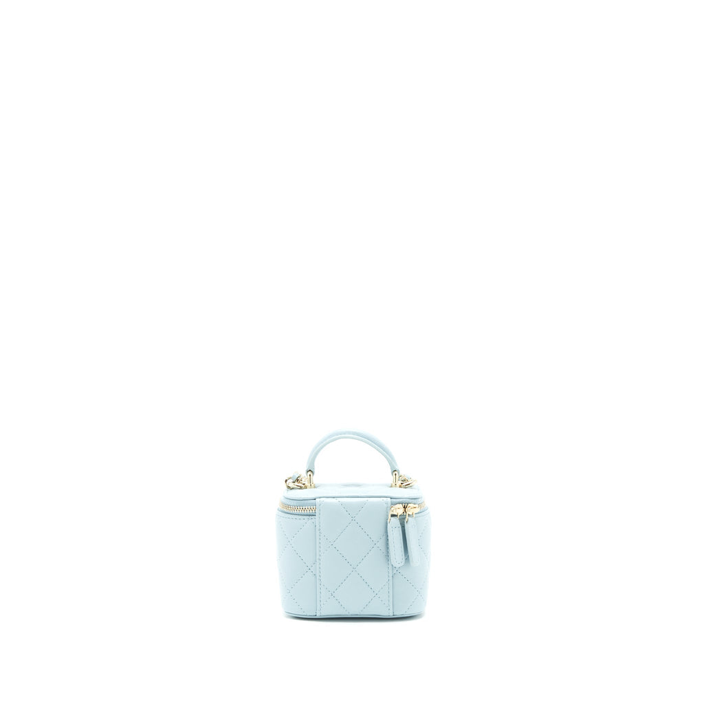 CHANEL 22P TOP HANDLE MINI VANITY WITH CHAIN LAMBSKIN LIGHT BLUE LGHW