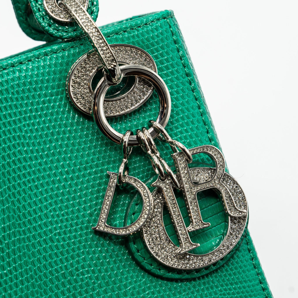 DIOR MINI LADY DIOR LIZARD GREEN WITH CRYSTAL BUCKLE SHW