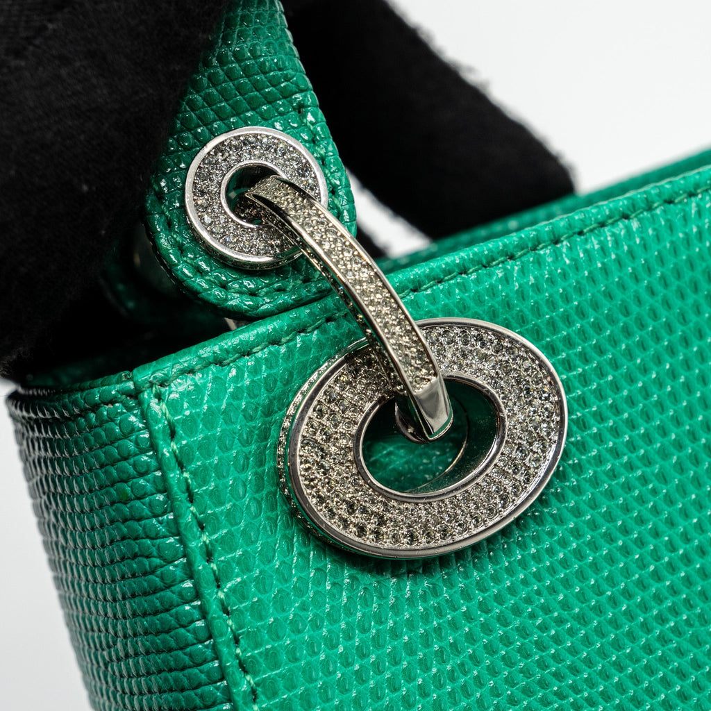 DIOR MINI LADY DIOR LIZARD GREEN WITH CRYSTAL BUCKLE SHW