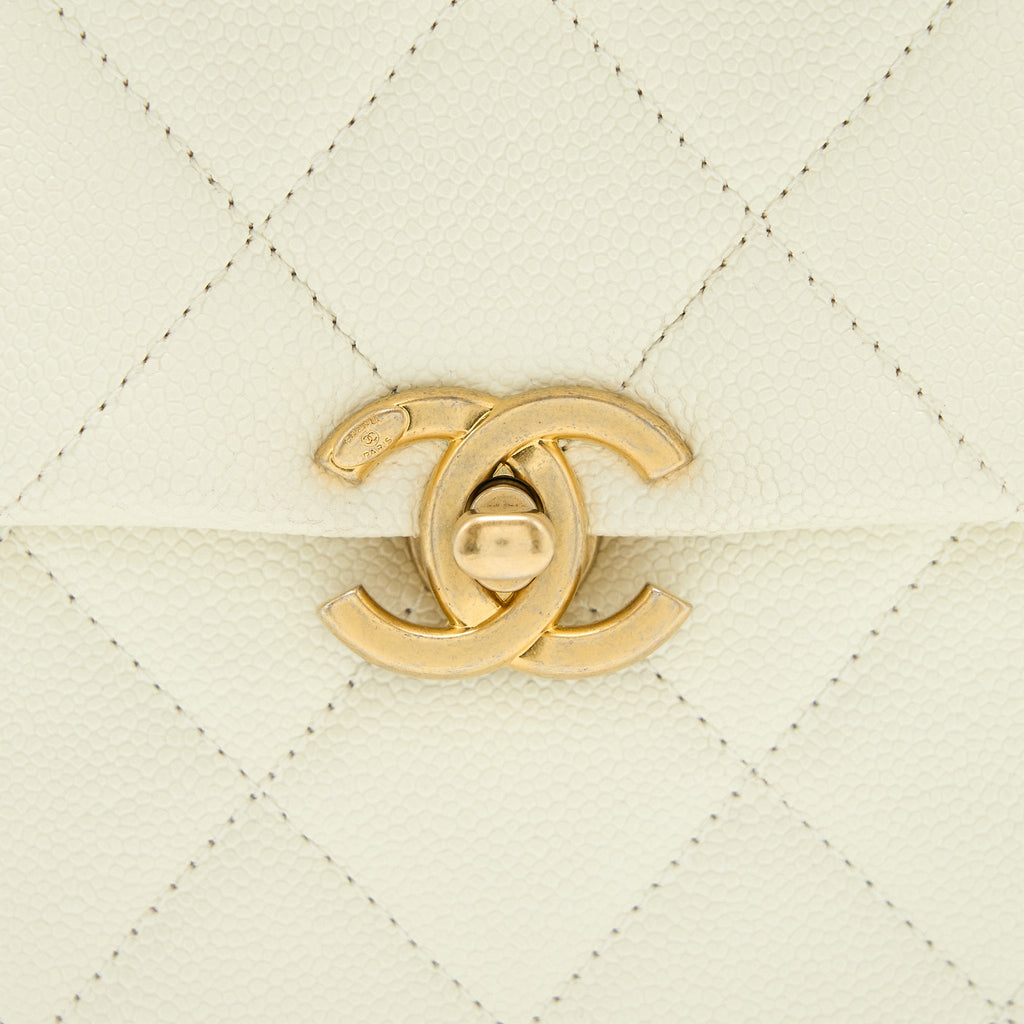 CHANEL 22P FLAP BACKPACK CAVIAR WHITE BRUSHED GHW (MICROCHIP)