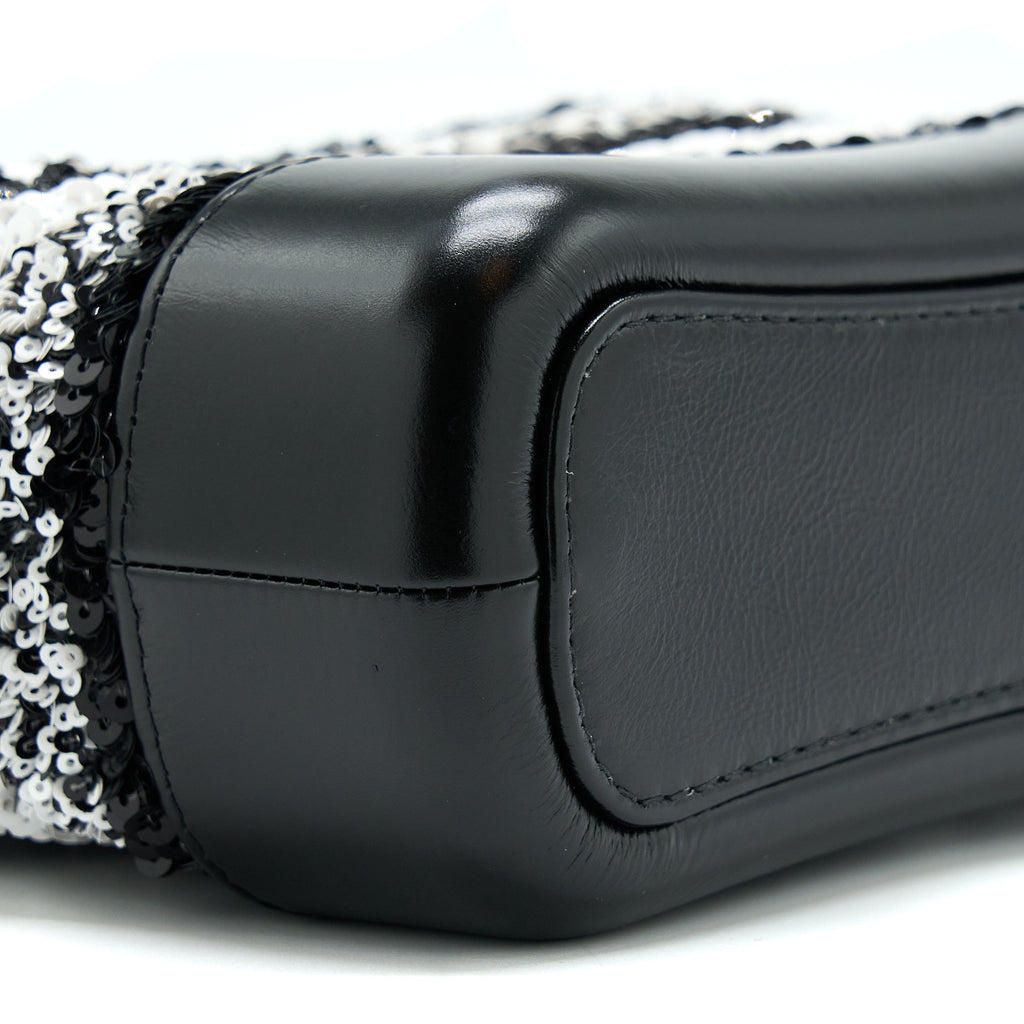 CHANEL SMALL GABRIELLE HOBO BAG SEQUINS BLACK/WHITE WITH MULTICOLOUR HARDWARE