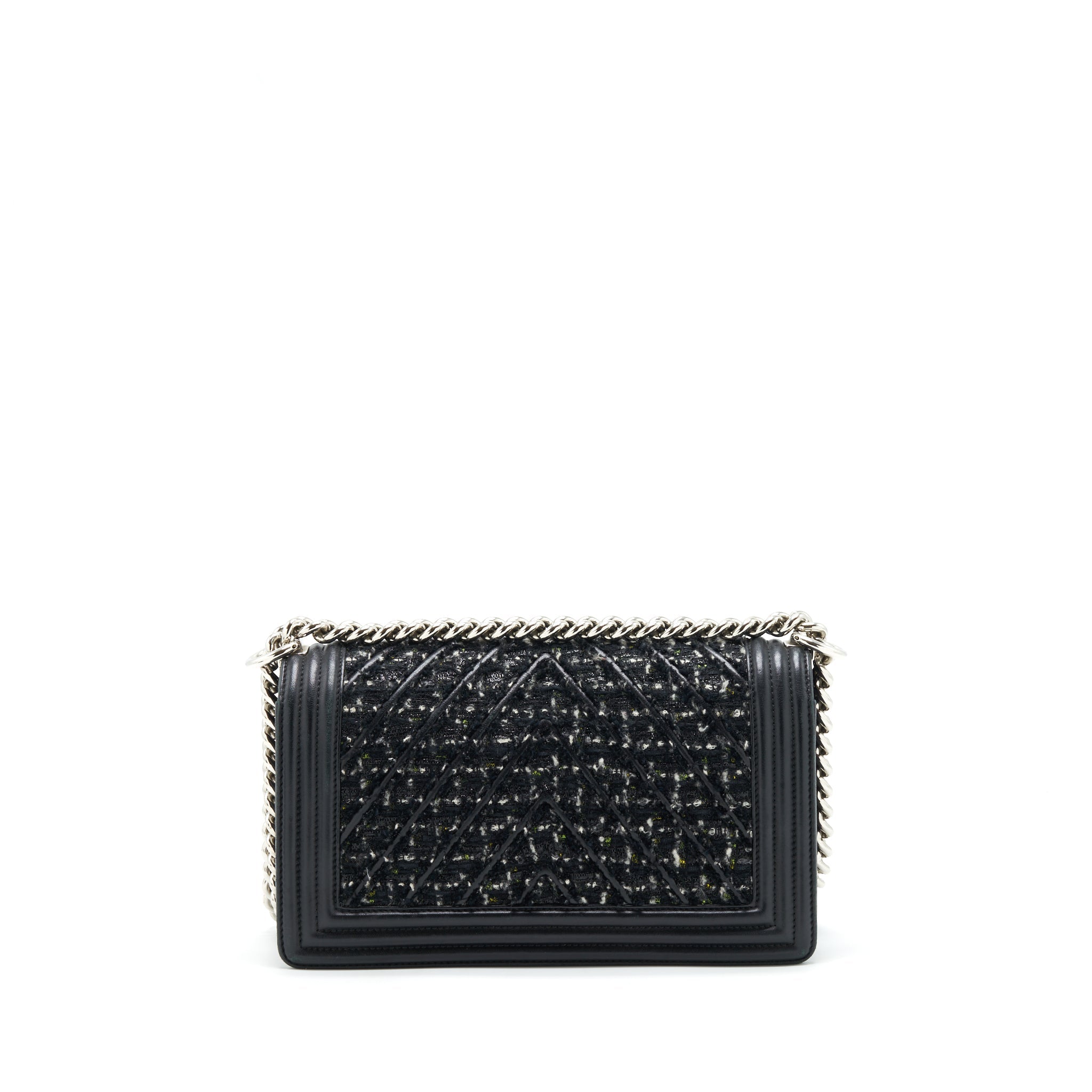 CHANEL BOY MEDIUM TWEED/LAMBSKIN BLACK SHW