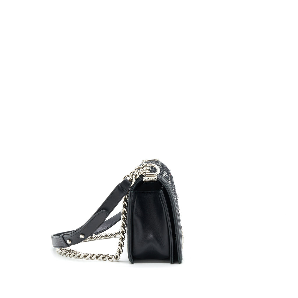 CHANEL BOY MEDIUM TWEED/LAMBSKIN BLACK SHW