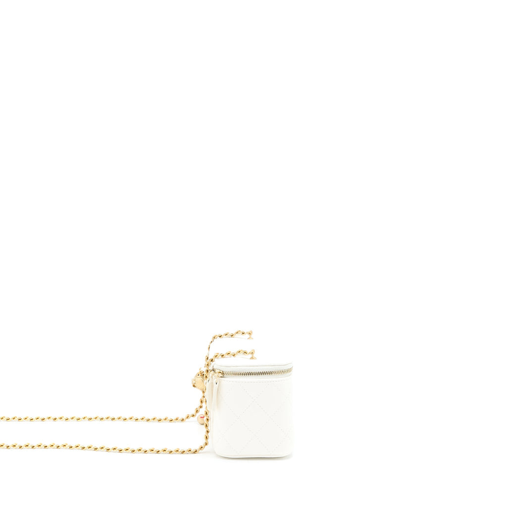CHANEL PEARL CRUSH LONG VANITY CASE LAMBSKIN WHITE BRUSHED GHW