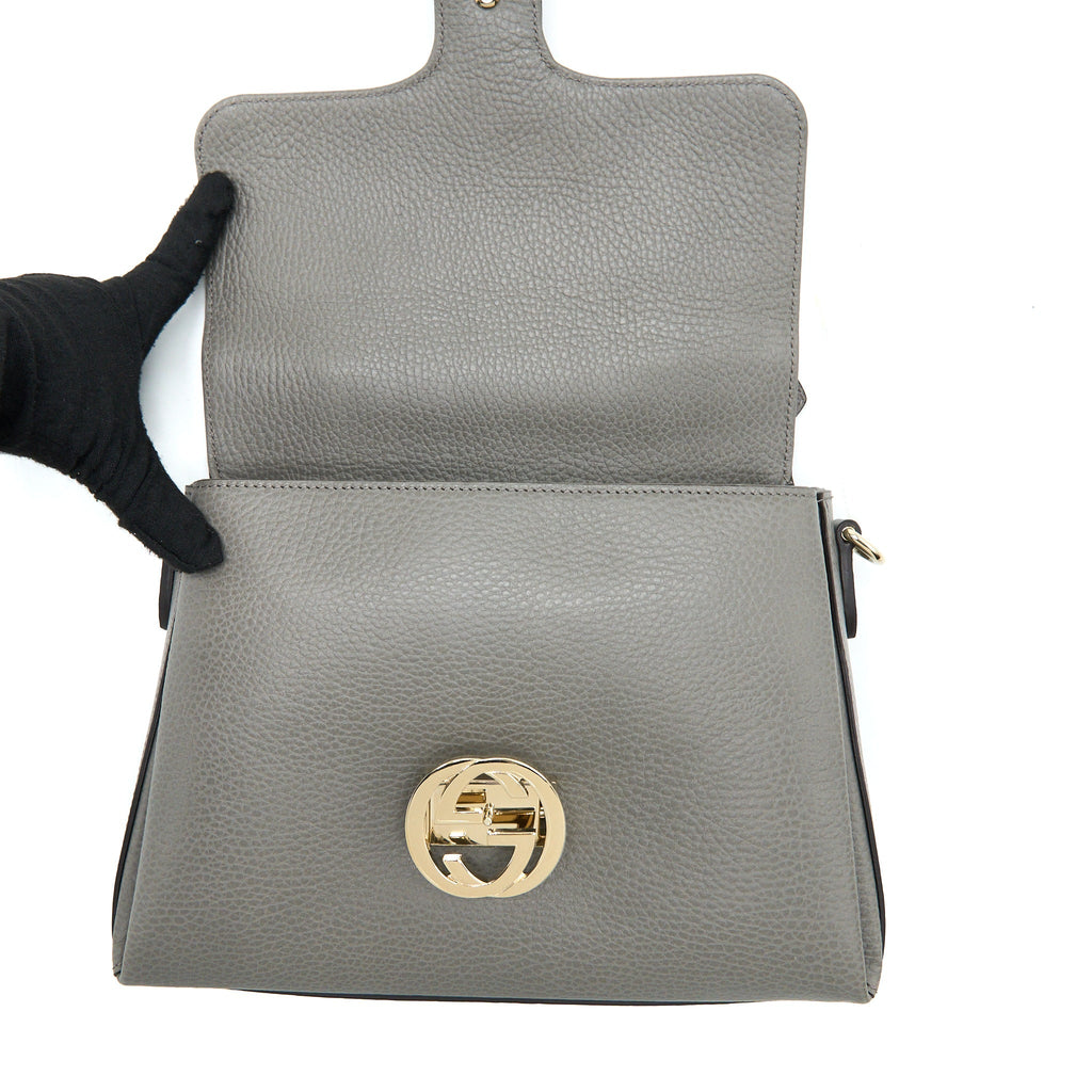 GUCCI GG TOP HANDLE BAG CAFLSKIN GREY LGHW