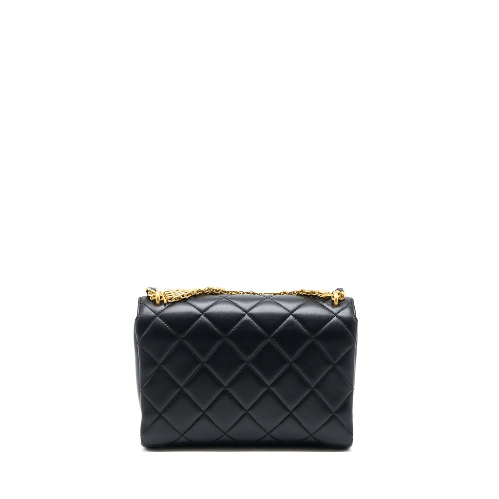 CHANEL 22S LETTER/CRYSTAL HANDLE FLAP BAG LAMBSKIN BLACK BRUSHED GHW(MICROCHIP)