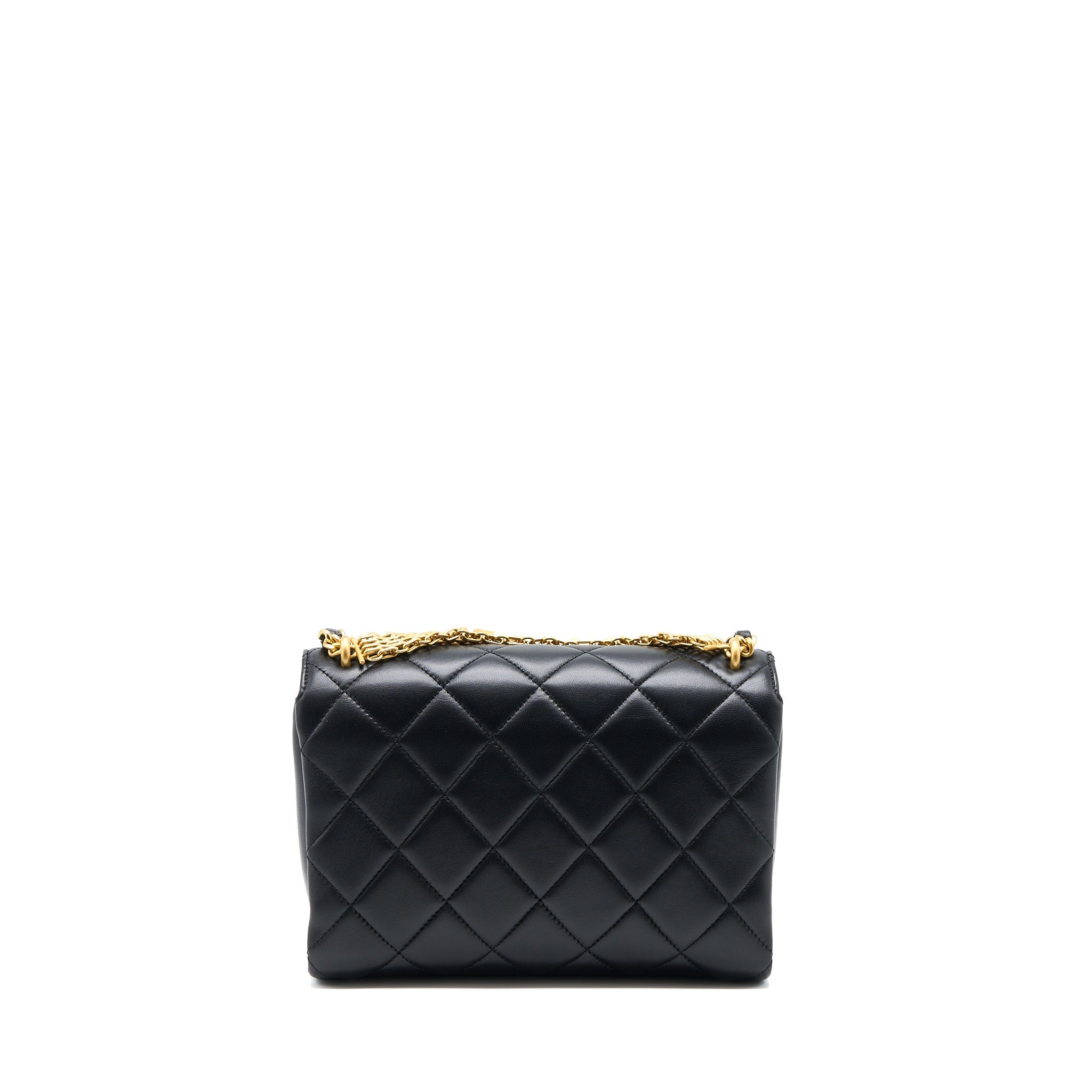 CHANEL 22S LETTER/CRYSTAL HANDLE FLAP BAG LAMBSKIN BLACK BRUSHED GHW(MICROCHIP)