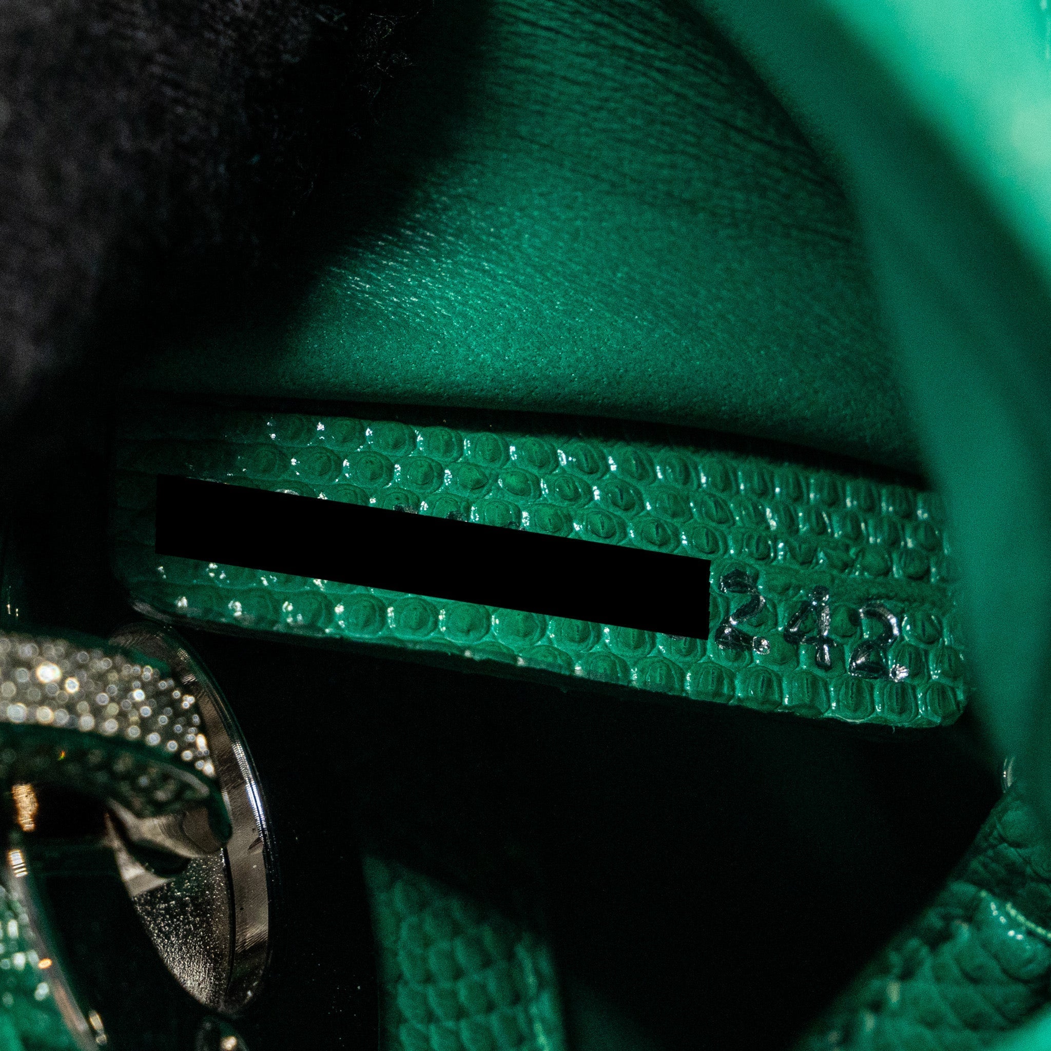 DIOR MINI LADY DIOR LIZARD GREEN WITH CRYSTAL BUCKLE SHW