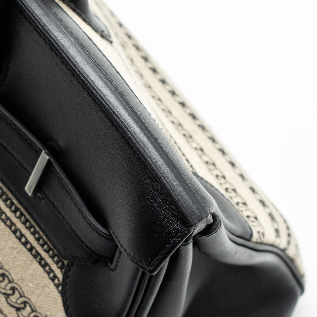 HERMES BIRKIN 35 DE CAMP DECHAINEE LIMITED EDITION TOILE CANVAS / SWIFT BLACK SHW