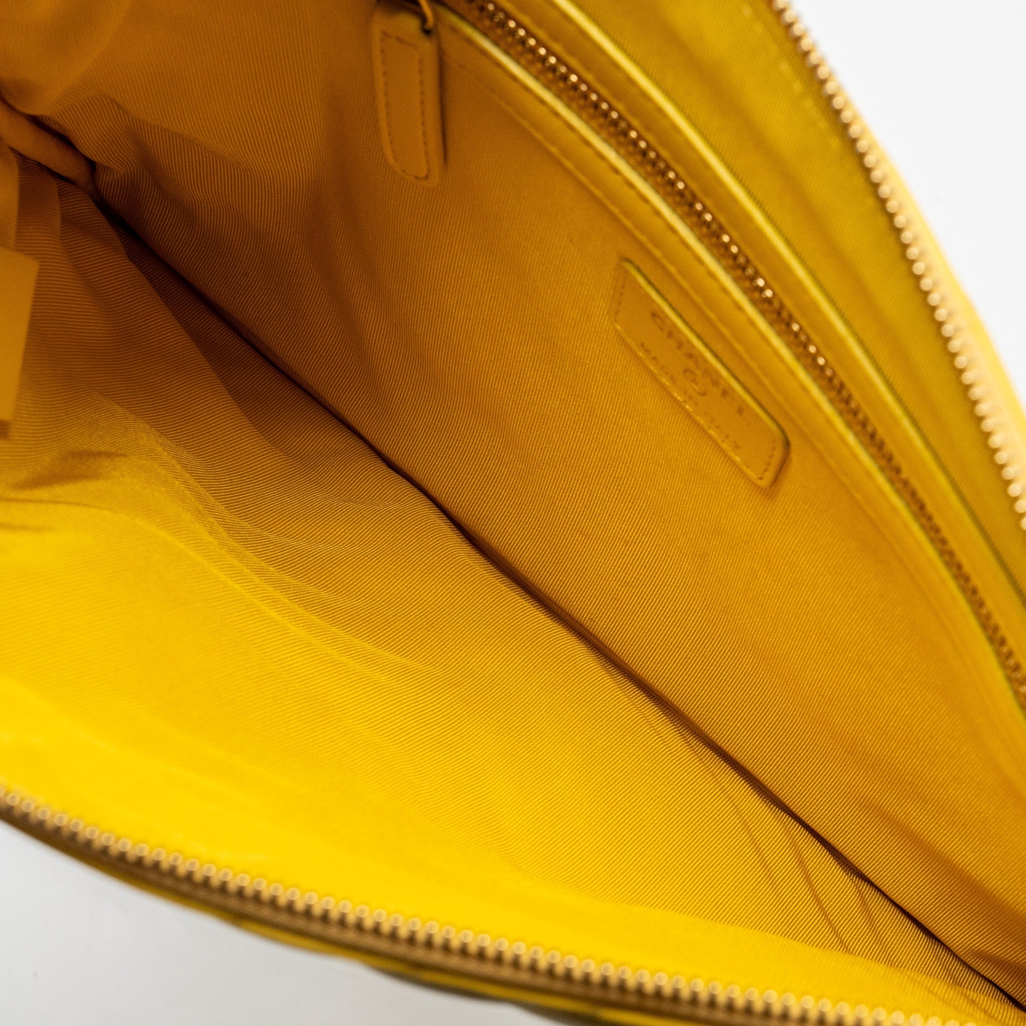 CHANEL CHEVRON ZIP POUCH / CLUTCH LAMBSKIN YELLOW LGHW