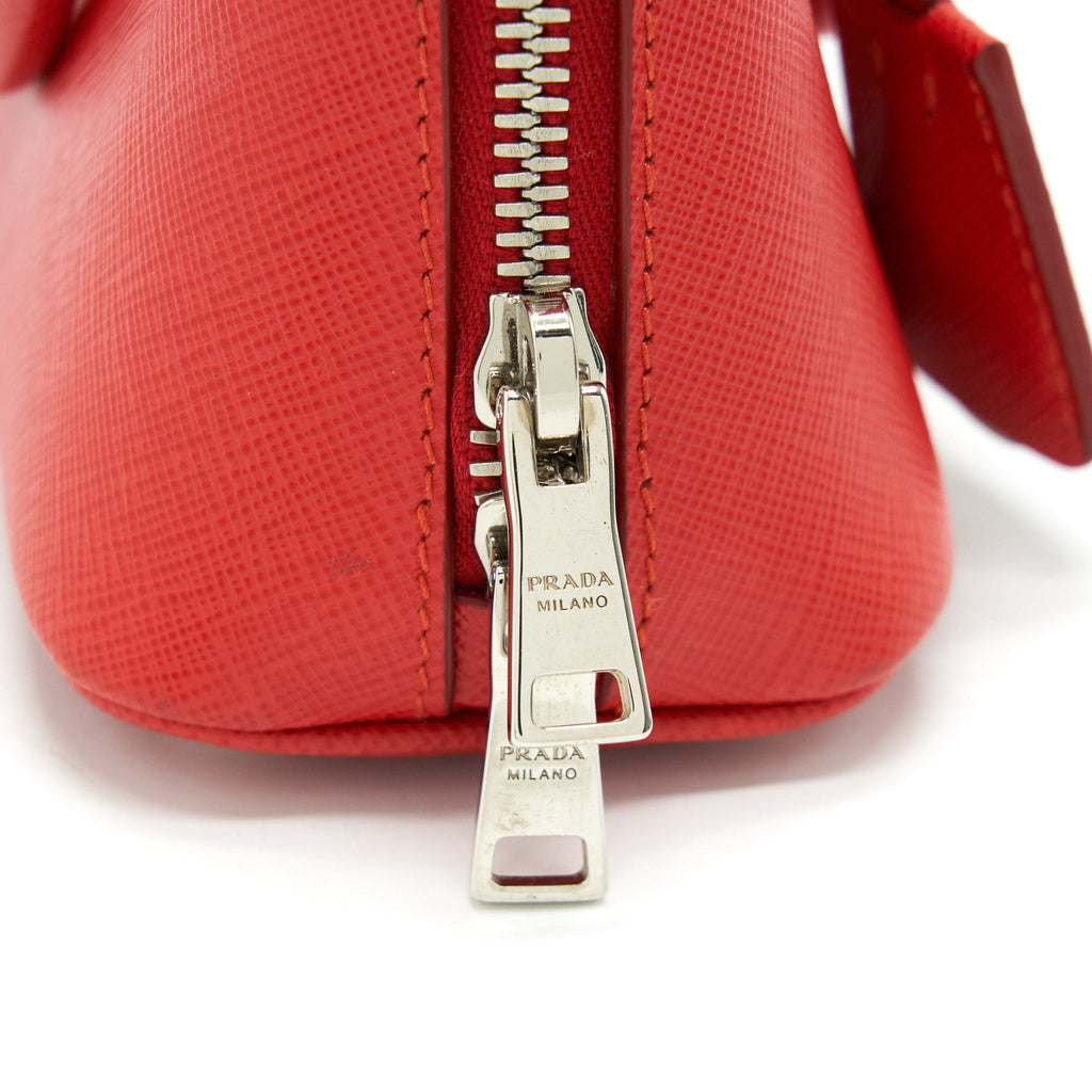 PRADA MINI PROMENADE SAFFIANO LUX LEATHER CROSSBODY BAG IN RED
