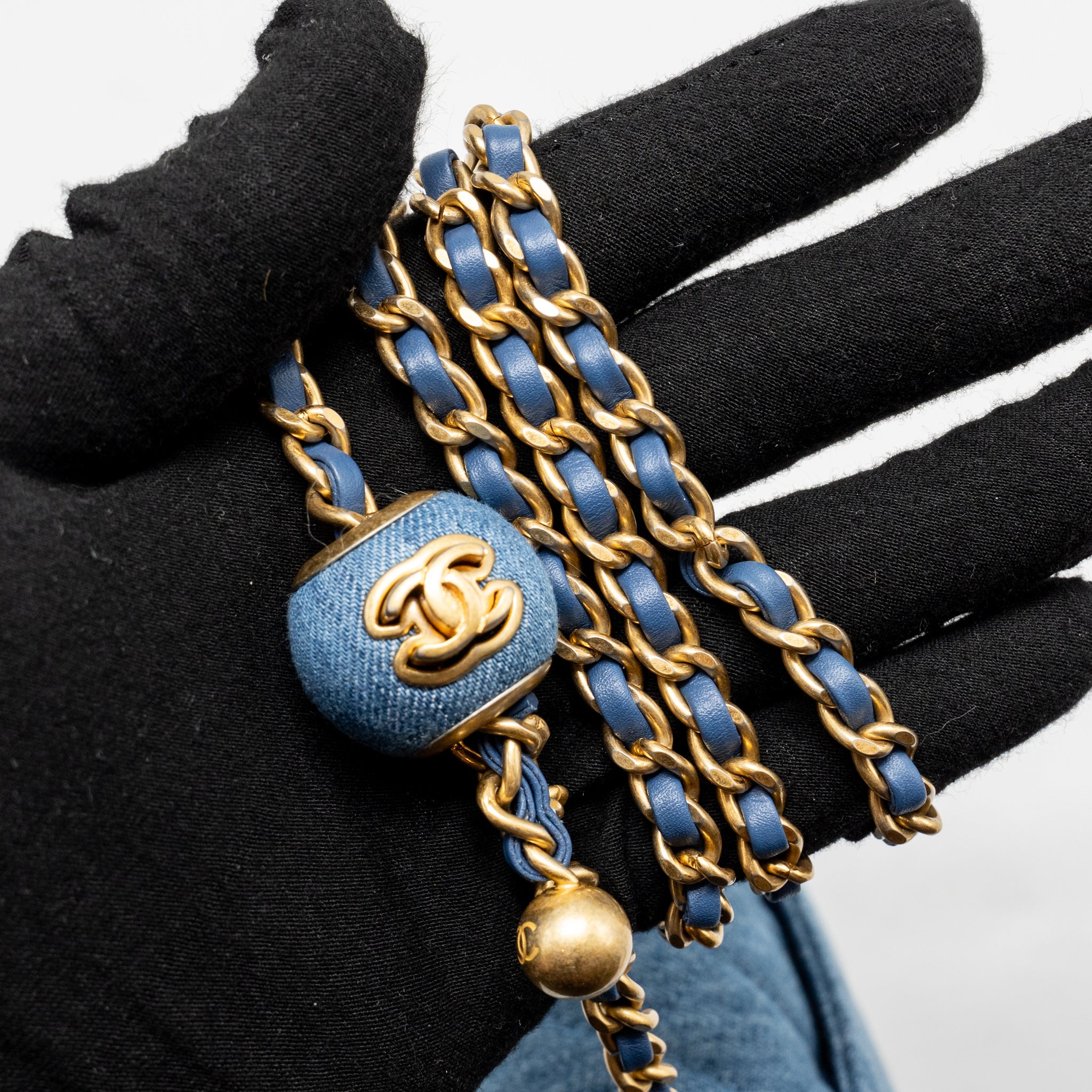 CHANEL PEARL CRUSH MINI RECTANGULAR FLAP BAG DENIM BLUE GHW (MICROCHIP)