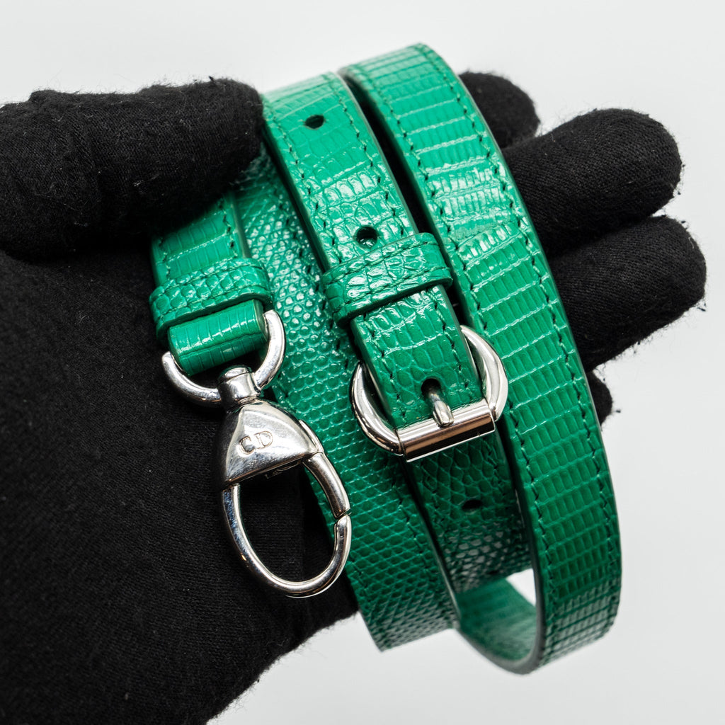 DIOR MINI LADY DIOR LIZARD GREEN WITH CRYSTAL BUCKLE SHW
