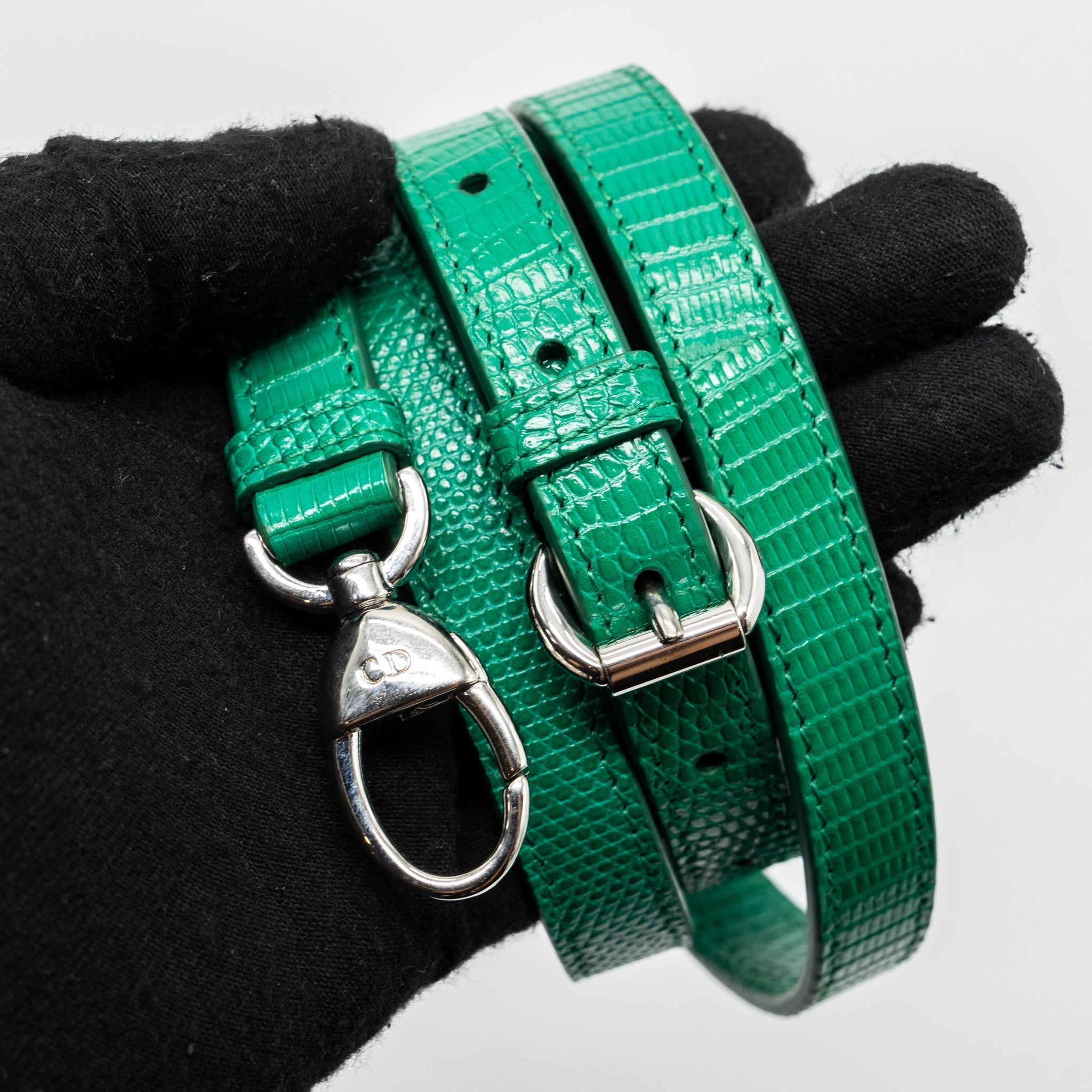 DIOR MINI LADY DIOR LIZARD GREEN WITH CRYSTAL BUCKLE SHW
