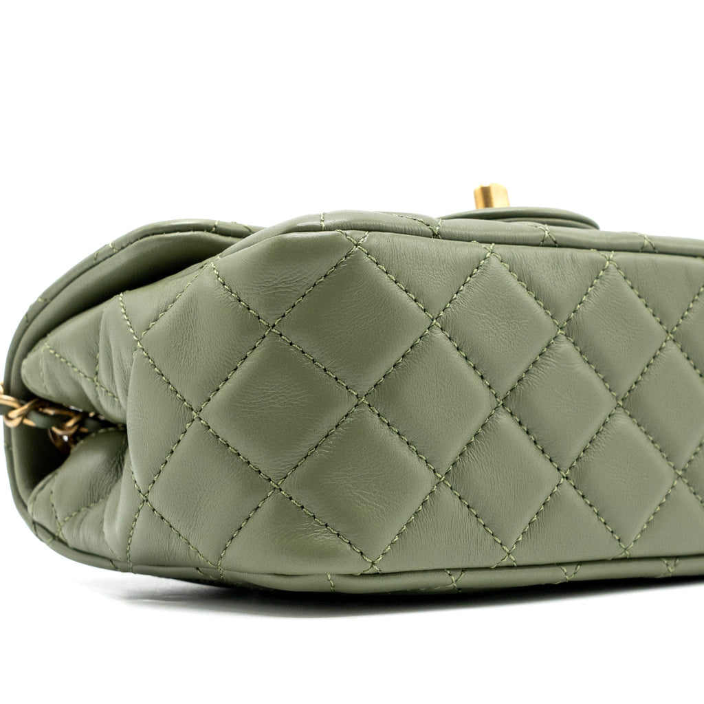 CHANEL PEARL CRUSH MINI SQUARE FLAP BAG LAMBSKIN GREEN GHW (MICROCHIP)