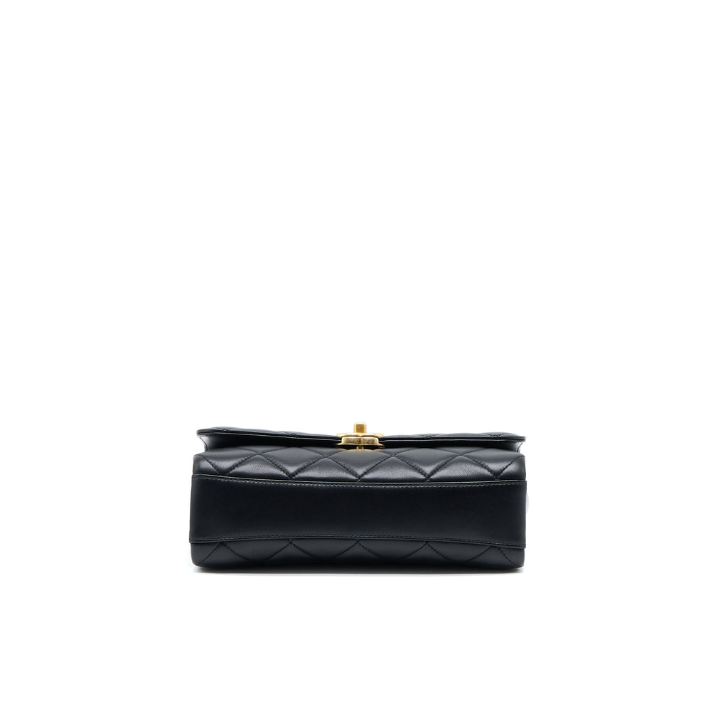 CHANEL 22S LETTER/CRYSTAL HANDLE FLAP BAG LAMBSKIN BLACK BRUSHED GHW(MICROCHIP)