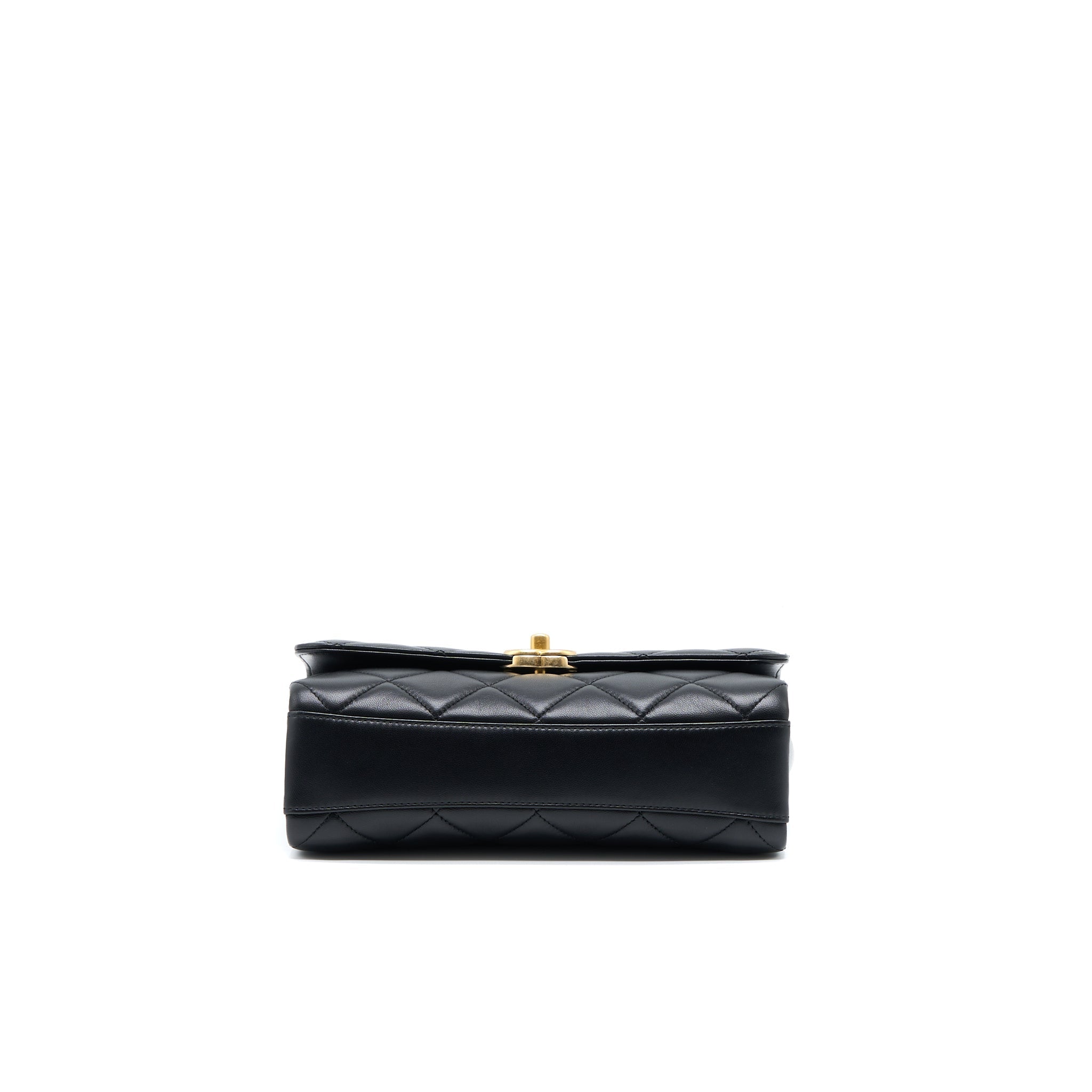 CHANEL 22S LETTER/CRYSTAL HANDLE FLAP BAG LAMBSKIN BLACK BRUSHED GHW(MICROCHIP)