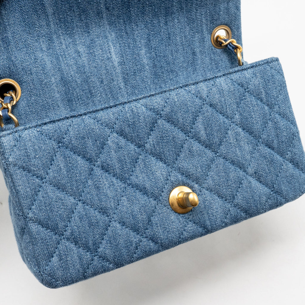 CHANEL PEARL CRUSH MINI RECTANGULAR FLAP BAG DENIM BLUE GHW (MICROCHIP)