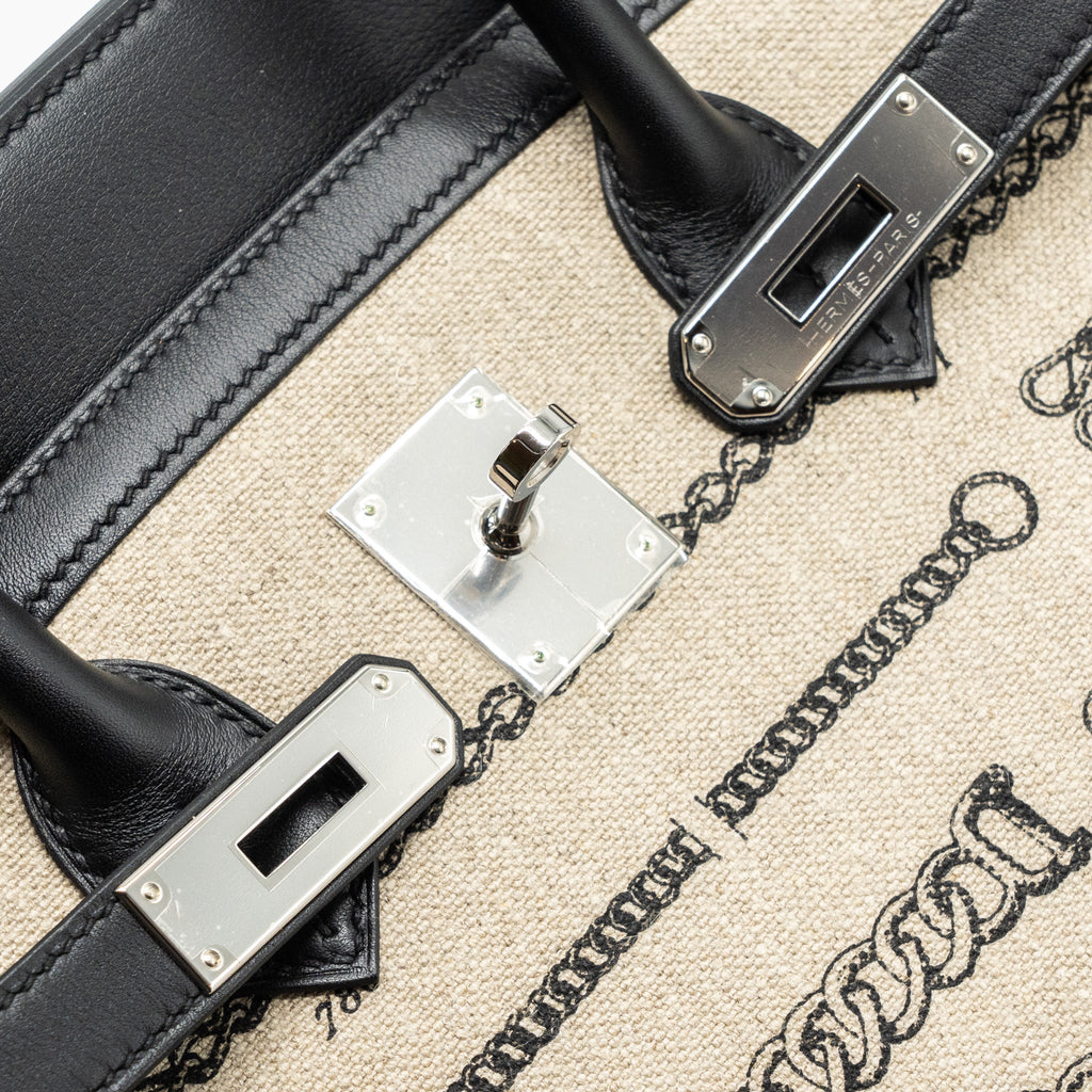 HERMES BIRKIN 35 DE CAMP DECHAINEE LIMITED EDITION TOILE CANVAS / SWIFT BLACK SHW