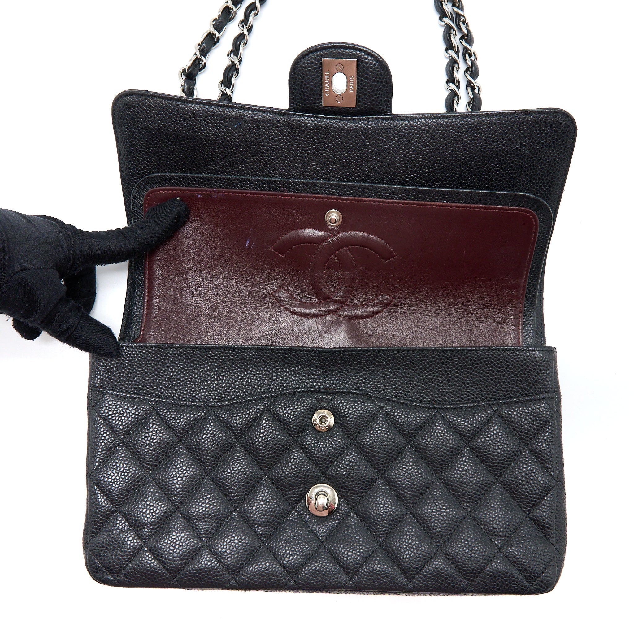 CHANEL MEDIUM CLASSIC FLAP BAG CAVIAR BLACK SHW