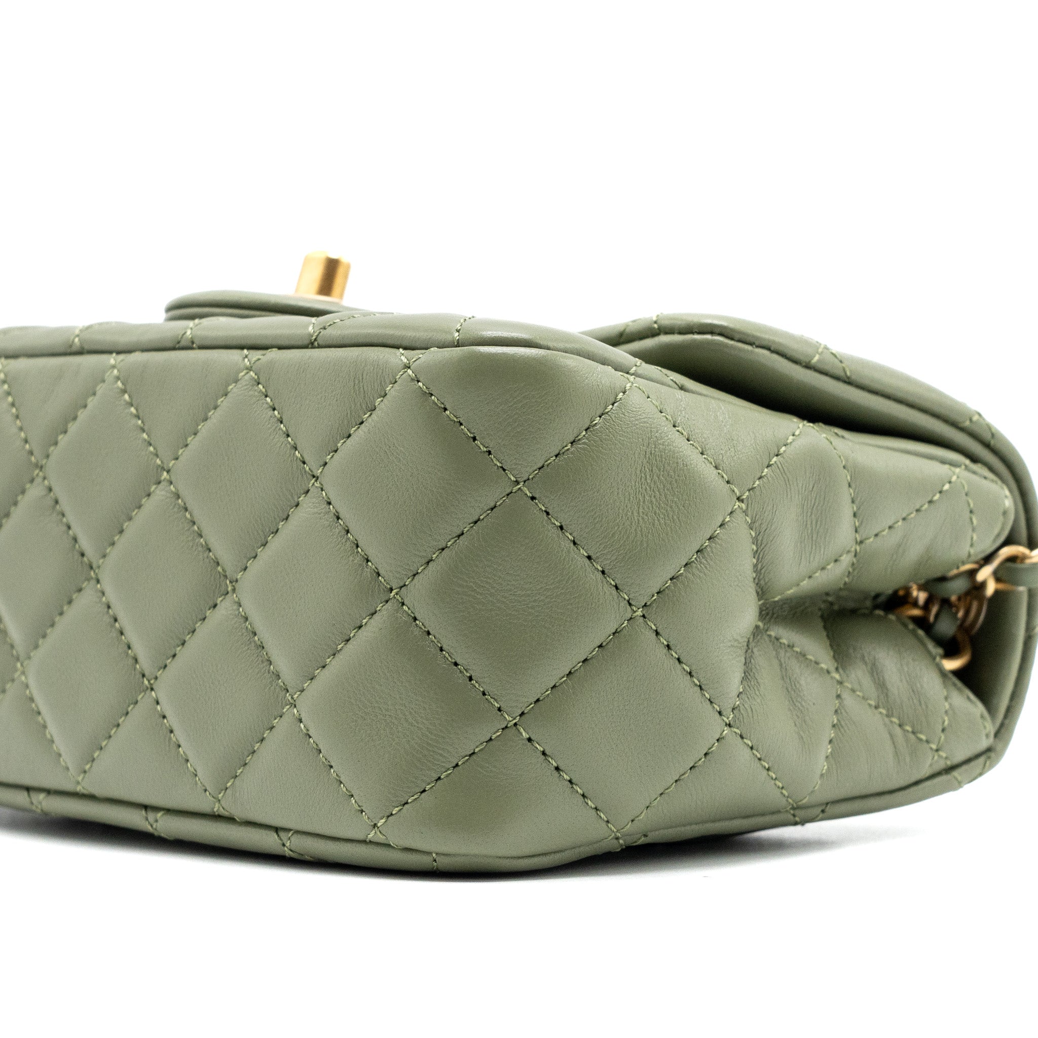 CHANEL PEARL CRUSH MINI SQUARE FLAP BAG LAMBSKIN GREEN GHW (MICROCHIP)