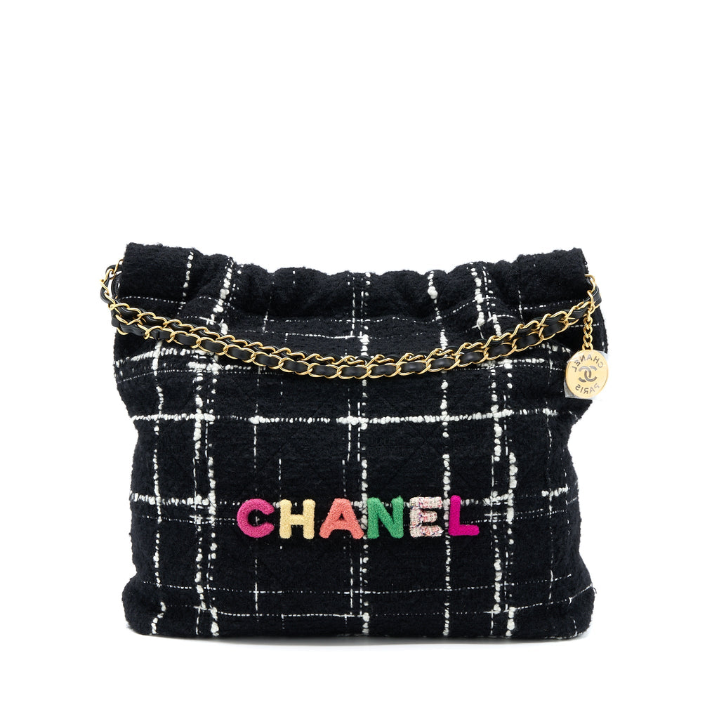 CHANEL MEDIUM 22 BAG TWEED MULTICOLOUR GHW(MICROCHIP)
