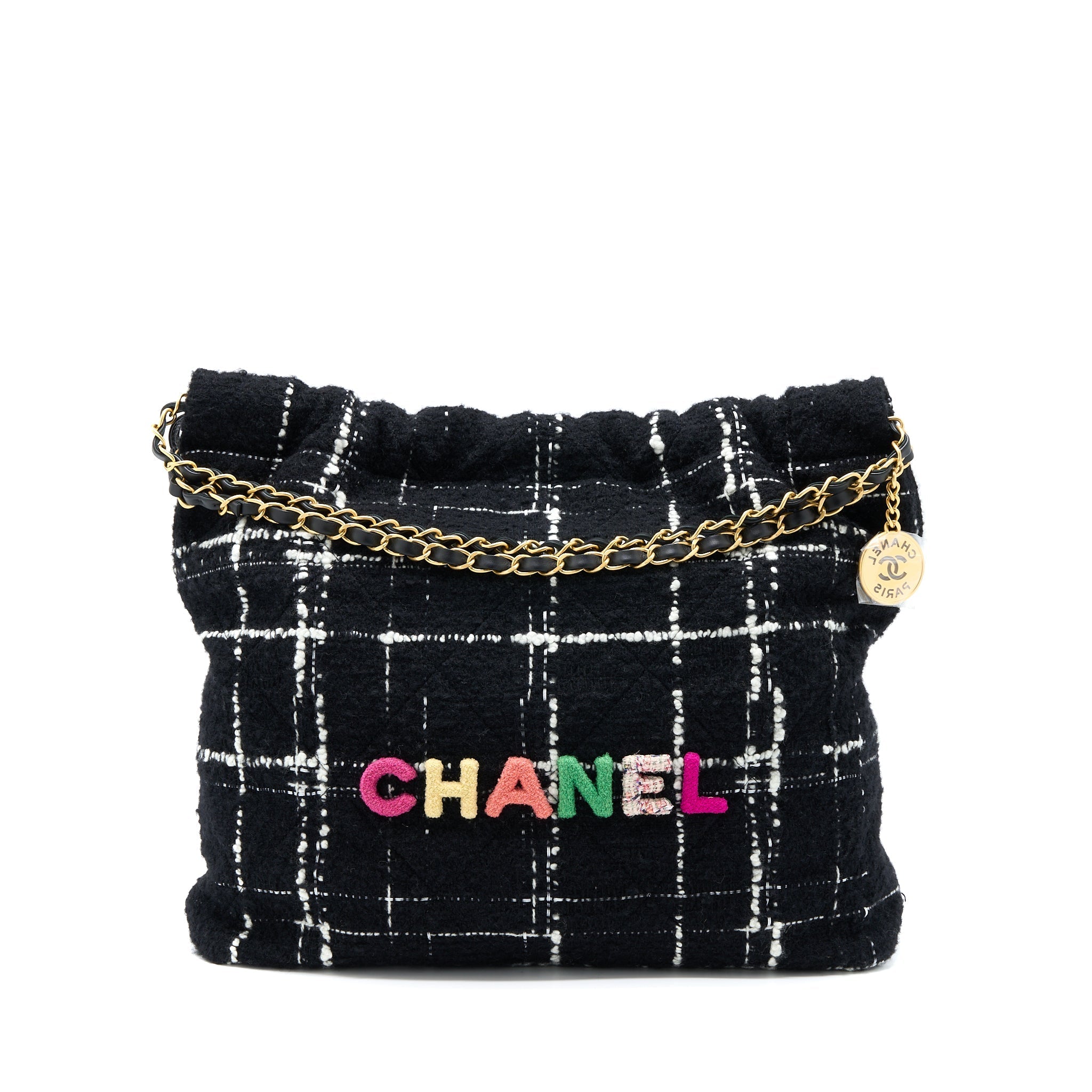 CHANEL MEDIUM 22 BAG TWEED MULTICOLOUR GHW(MICROCHIP)