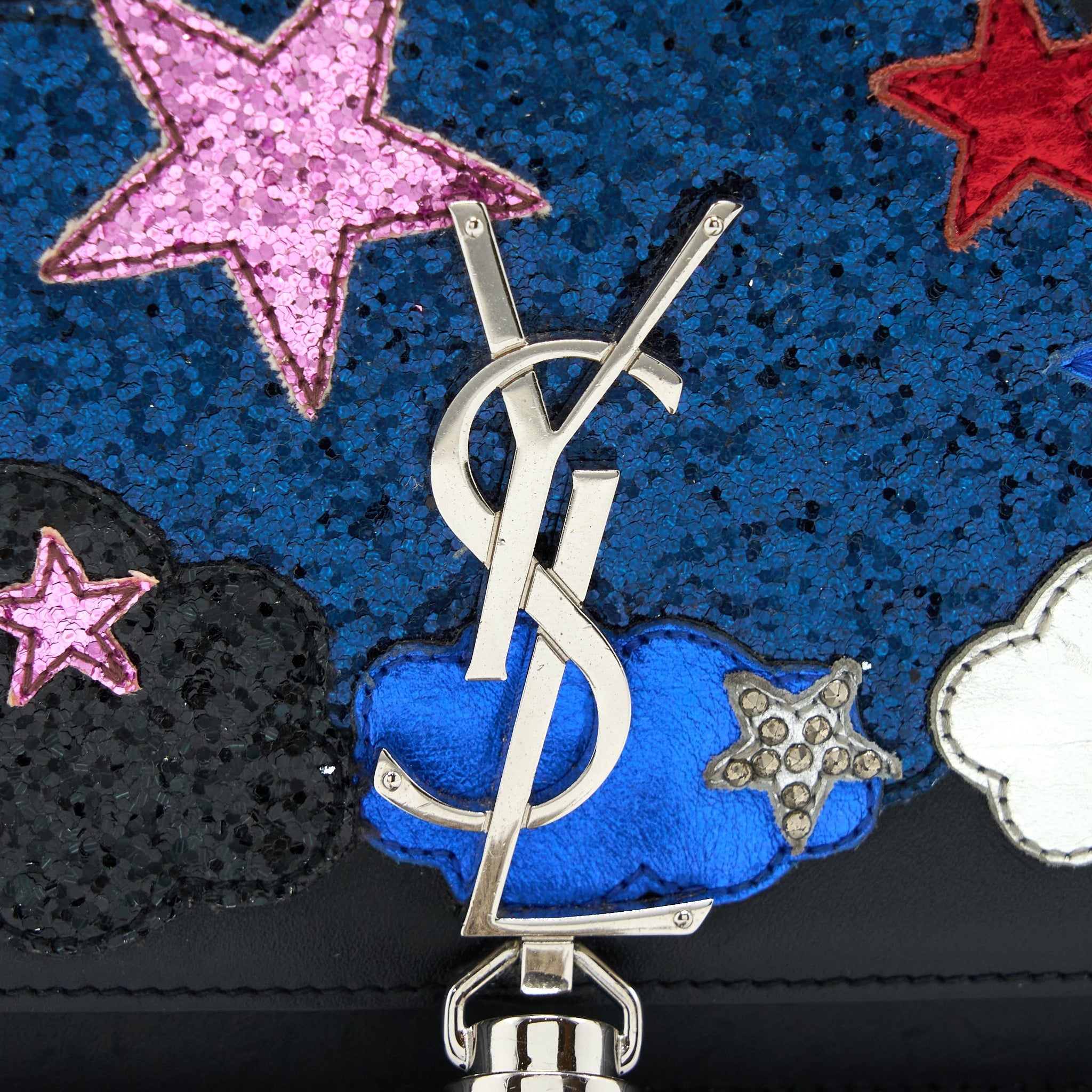 SAINT LAURENT/ YSL KATE SMALL CHAIN WALLET WITH TASSEL BLACK/MULTICOLOUR LIMITED EDITION GHW