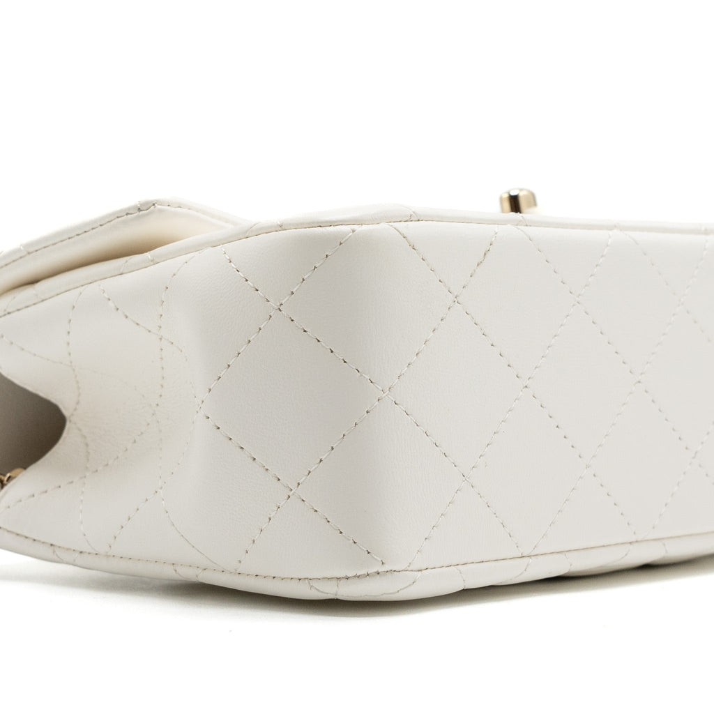 CHANEL TOP HANDLE MINI RECTANGULAR FLAP BAG LAMBSKIN WHITE LGHW (MICROCHIP)