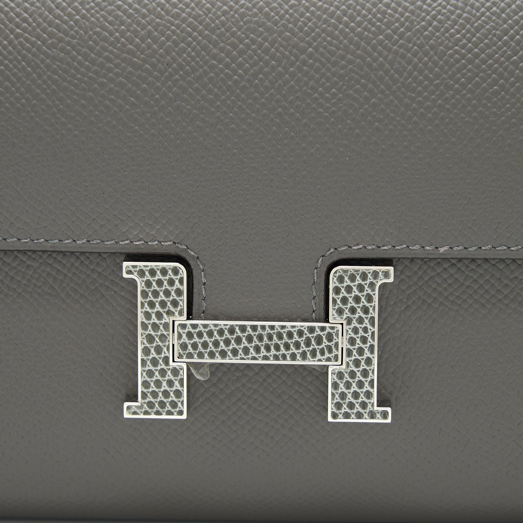 HERMES CONSTANCE TO GO EPSOM LIZARD BUCKLE GRIS MEYER/GRIS FONCE SHW