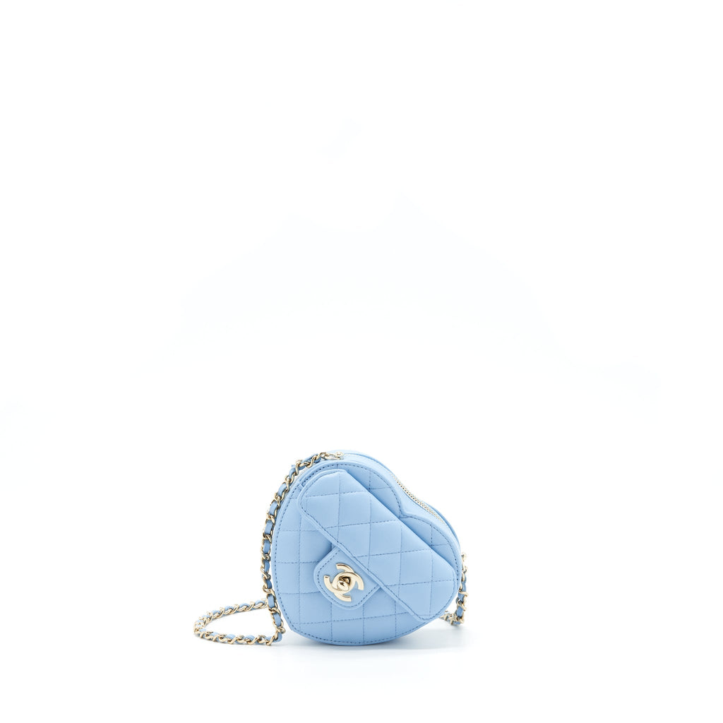 CHANEL 22S SMALL HEART BAG LAMBSKIN LIGHT BLUE LGHW