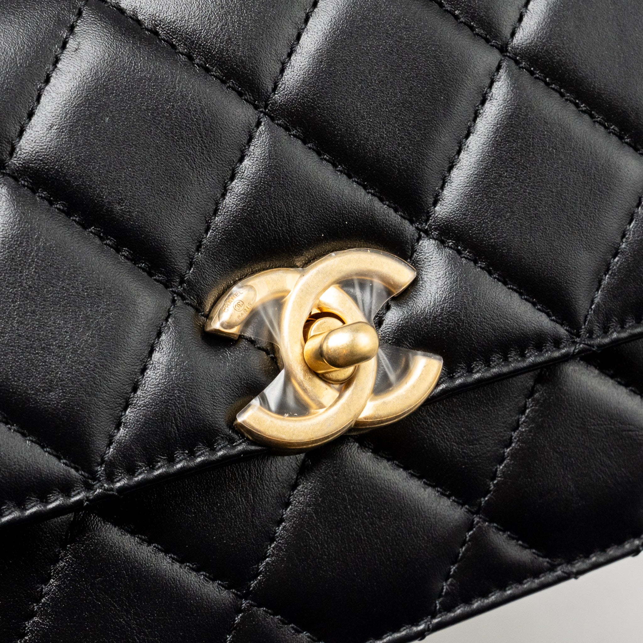CHANEL GOLD CRUSH MINI FLAP BAG CALFSKIN BLACK GHW (MICROCHIP)