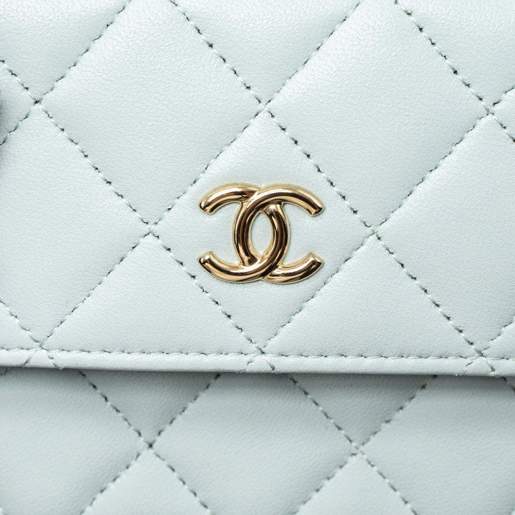 CHANEL MINI FLAP BAG RIBBON CHAINS LAMBSKIN LIGHT BLUE LGHW