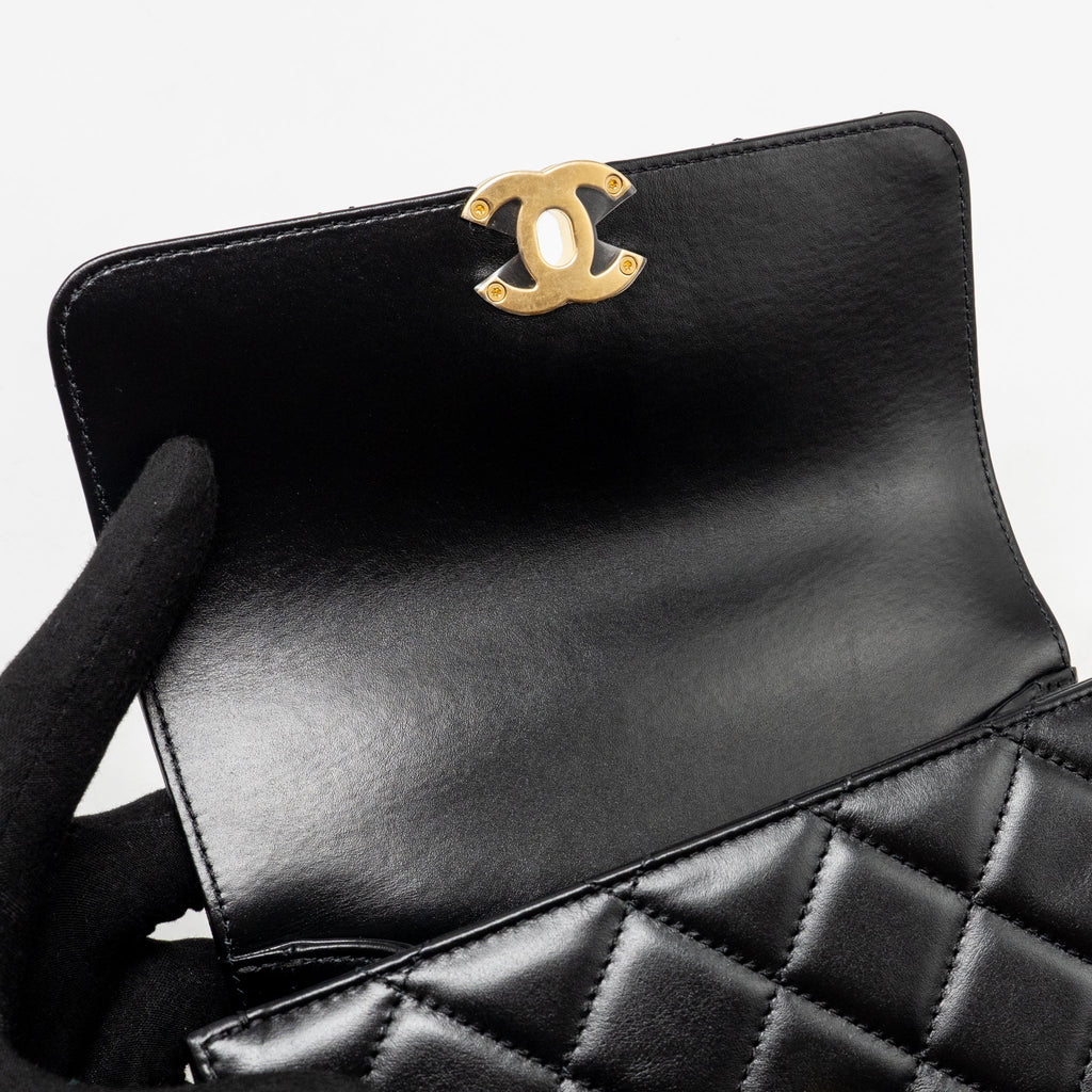 CHANEL GOLD CRUSH MINI FLAP BAG CALFSKIN BLACK GHW (MICROCHIP)