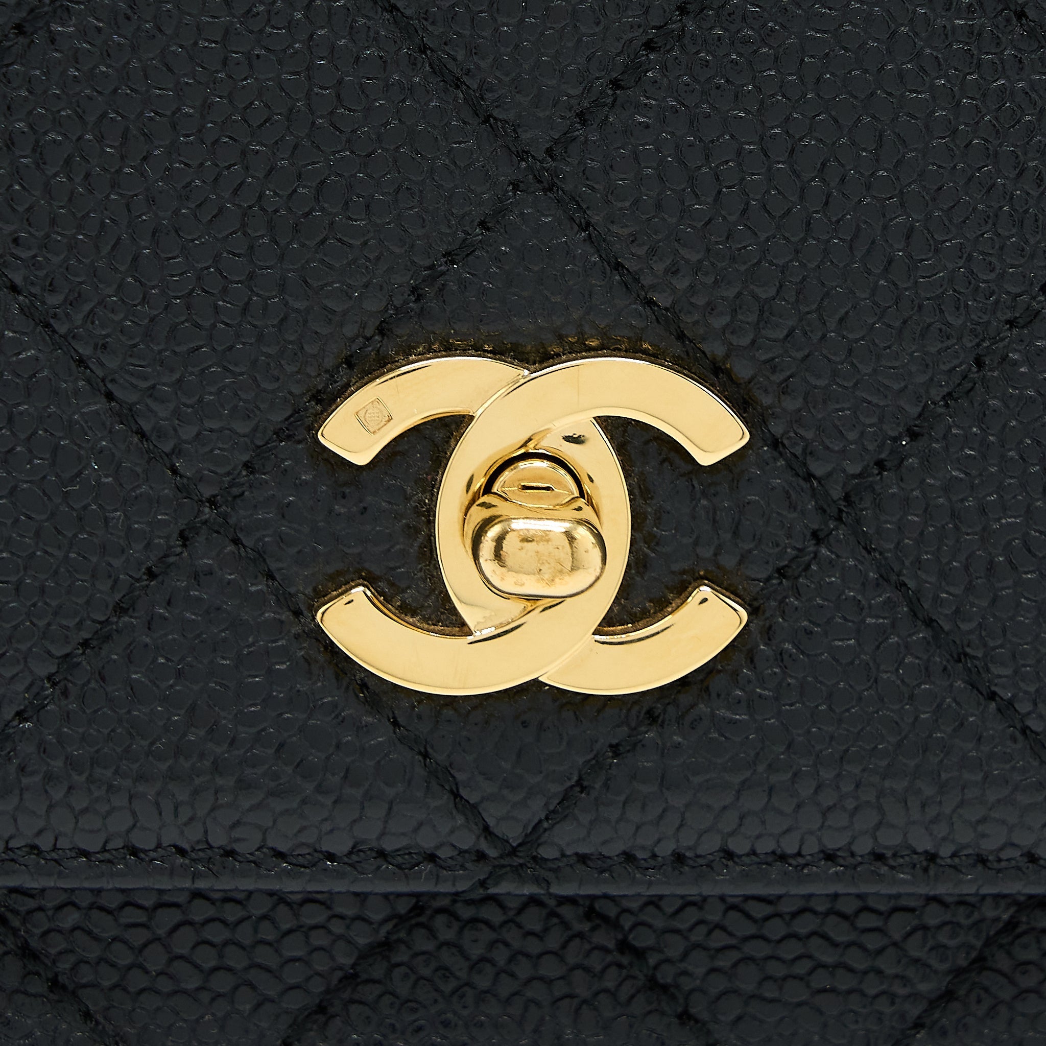 CHANEL VINTAGE TOP HANDLE FLAP BAG CAVIAR BLACK GHW
