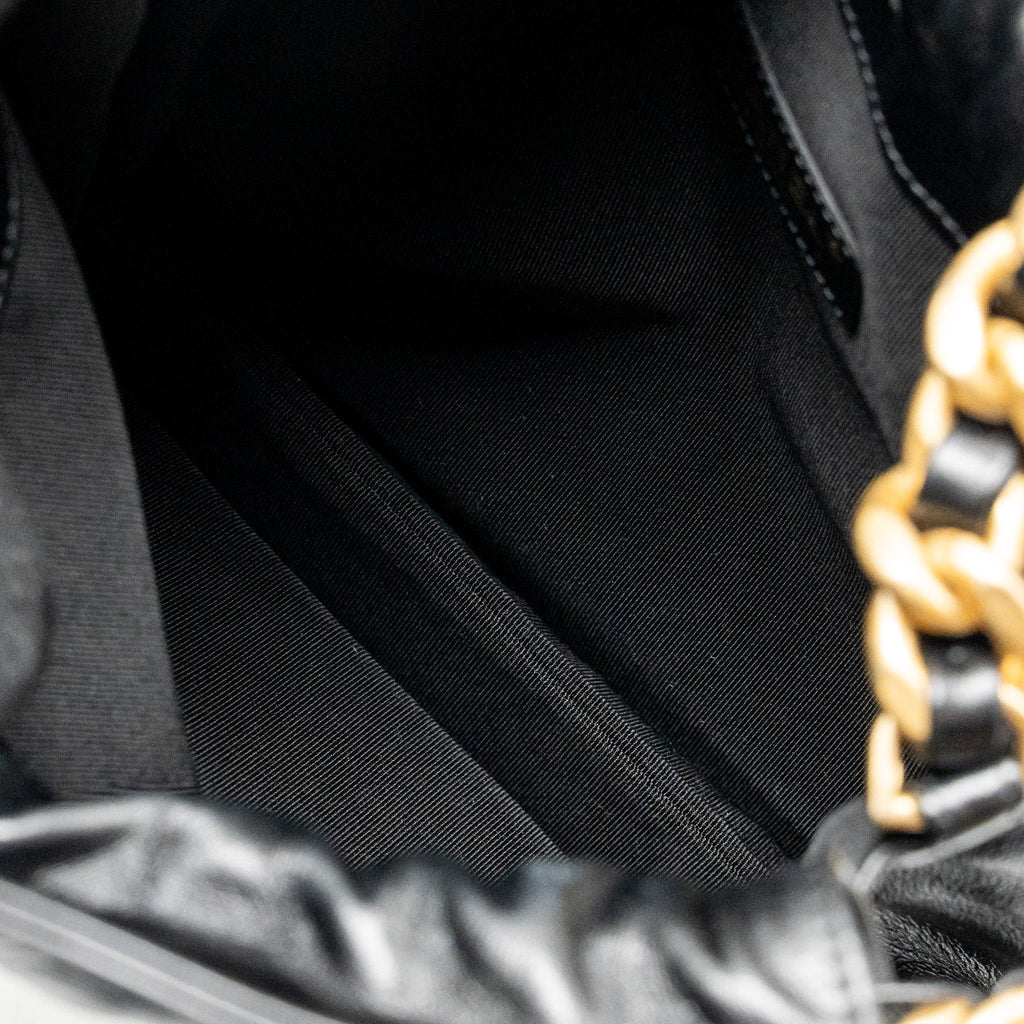 CHANEL SMALL DRAWSTRING TOTE BAG WITH CHAIN SHINY LAMBSKIN BLACK GHW
