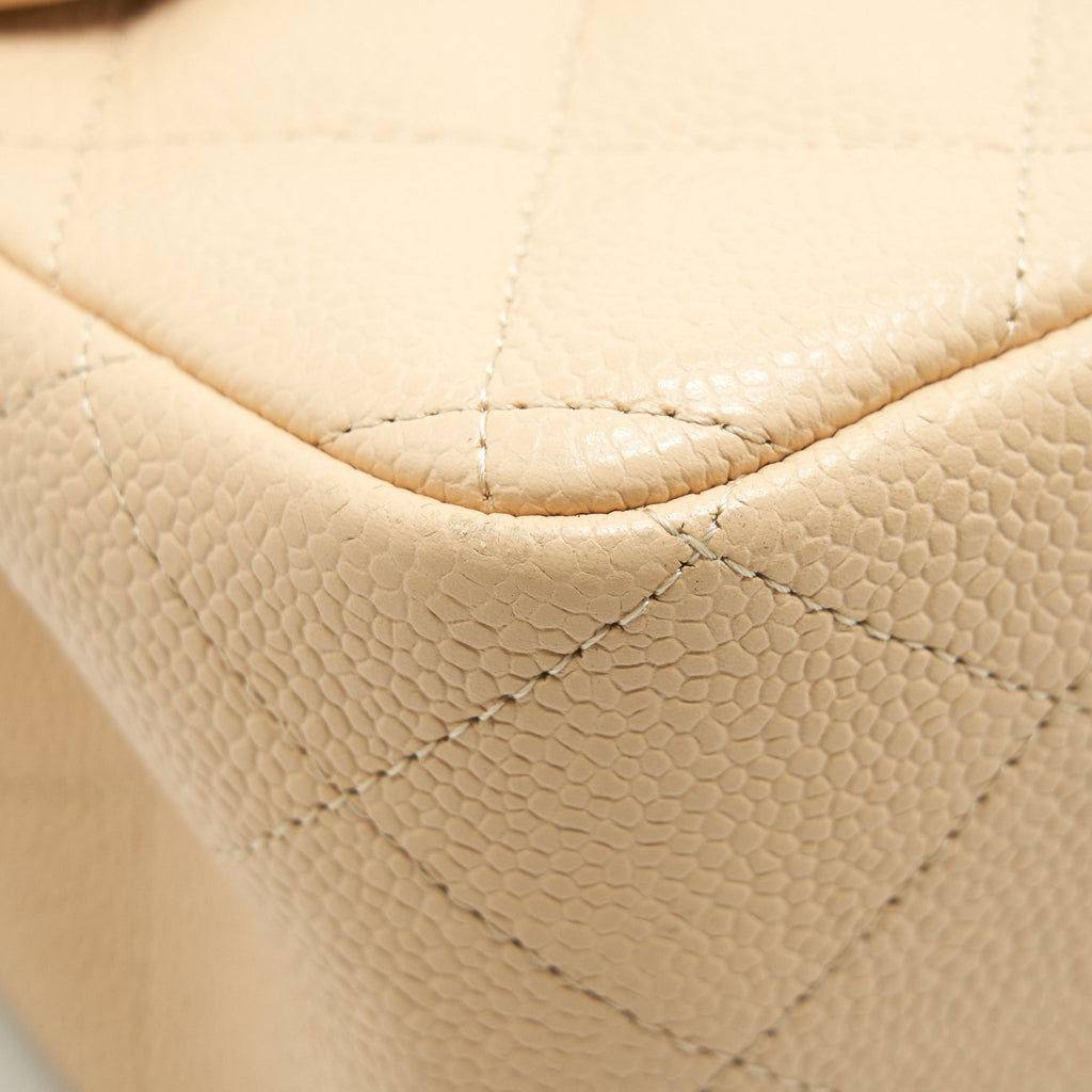 CHANEL CLASSIC JUMBO DOUBLE FLAP BAG CAVIAR BEIGE SHW