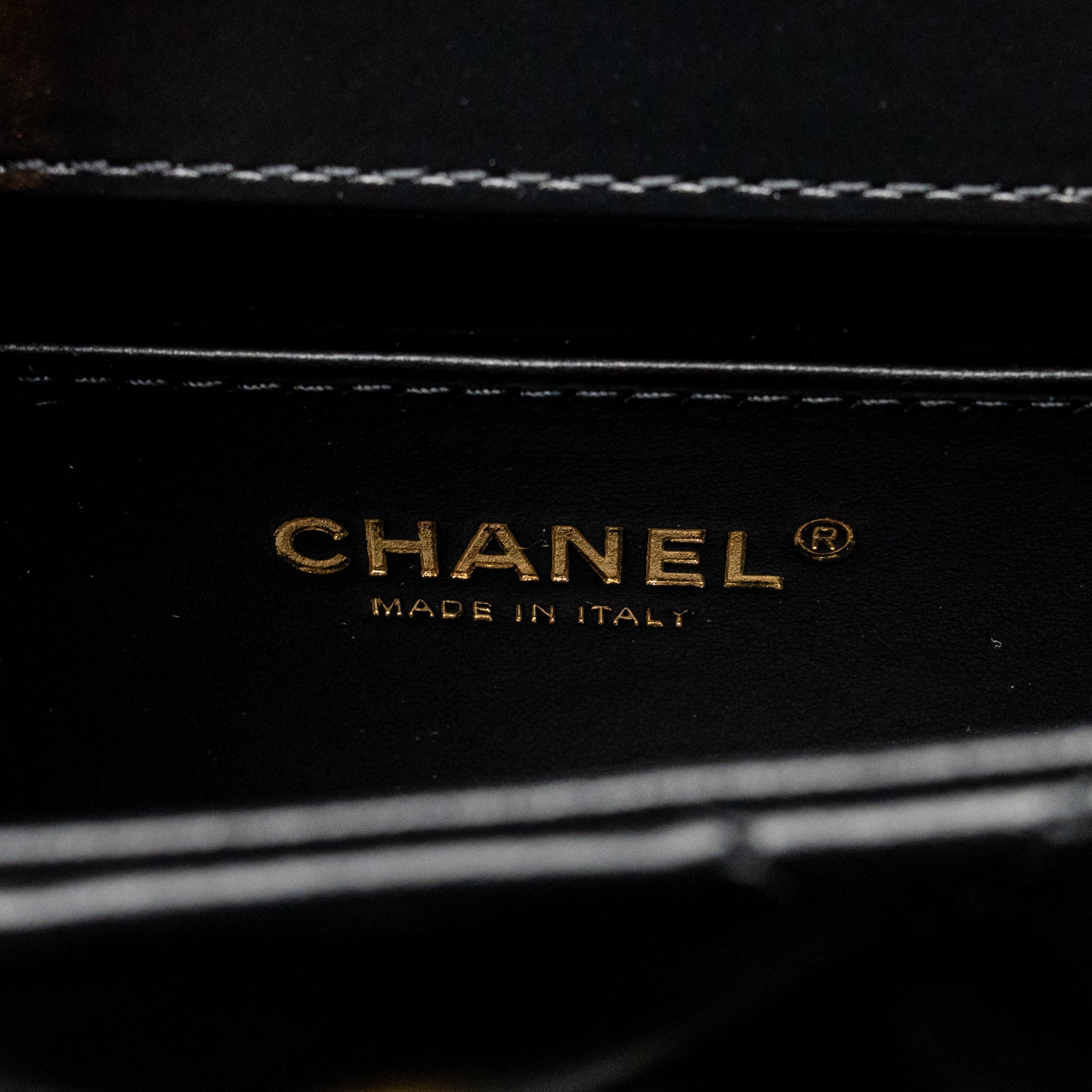 CHANEL GOLD CRUSH MINI FLAP BAG CALFSKIN BLACK GHW (MICROCHIP)