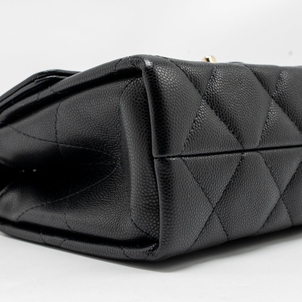 CHANEL TOP HANDLE QUILTED CC FLAP BAG CAVIAR BLACK LGHW (MICROCHIP)