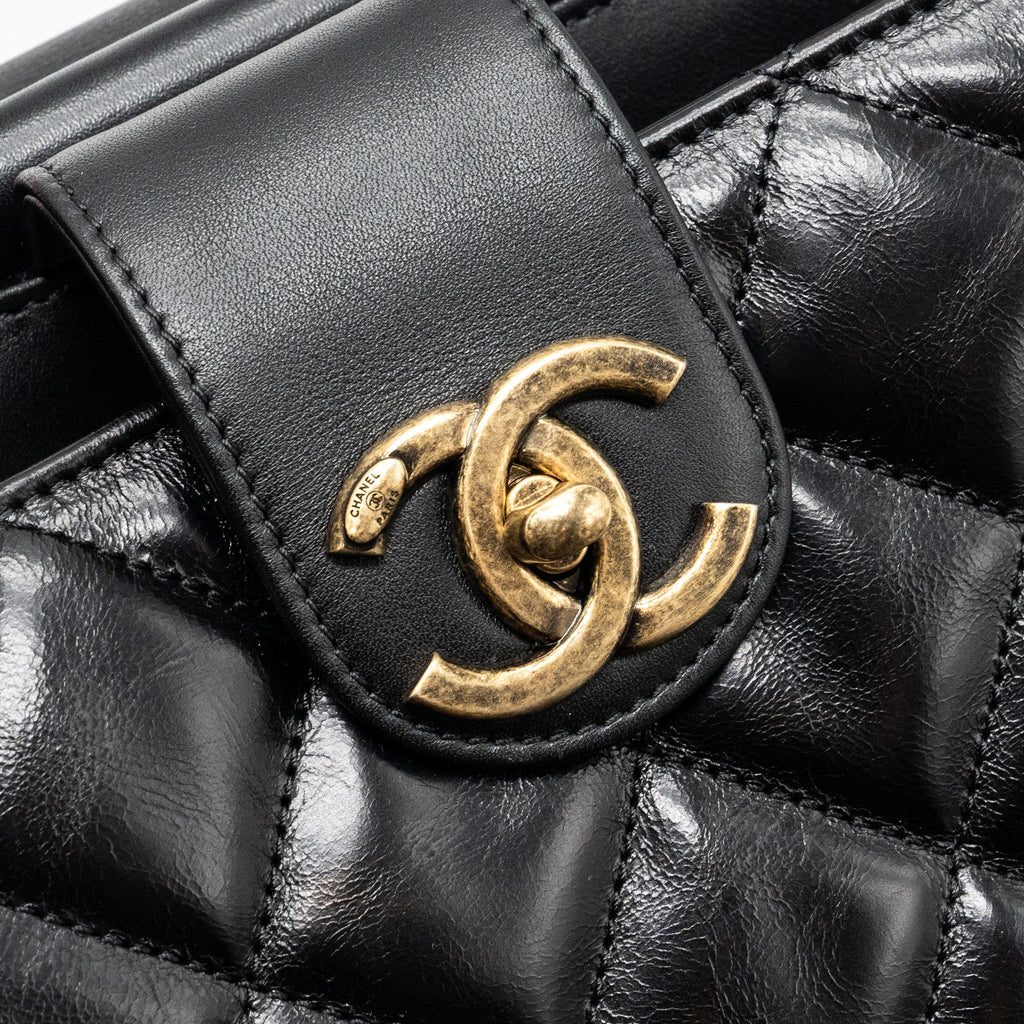 CHANEL LARGE TOTE BAG CALFSKIN BLACK BRUSHED GHW
