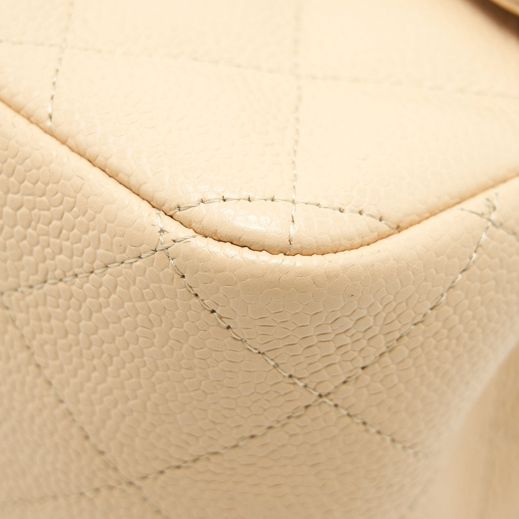 CHANEL CLASSIC JUMBO DOUBLE FLAP BAG CAVIAR BEIGE SHW